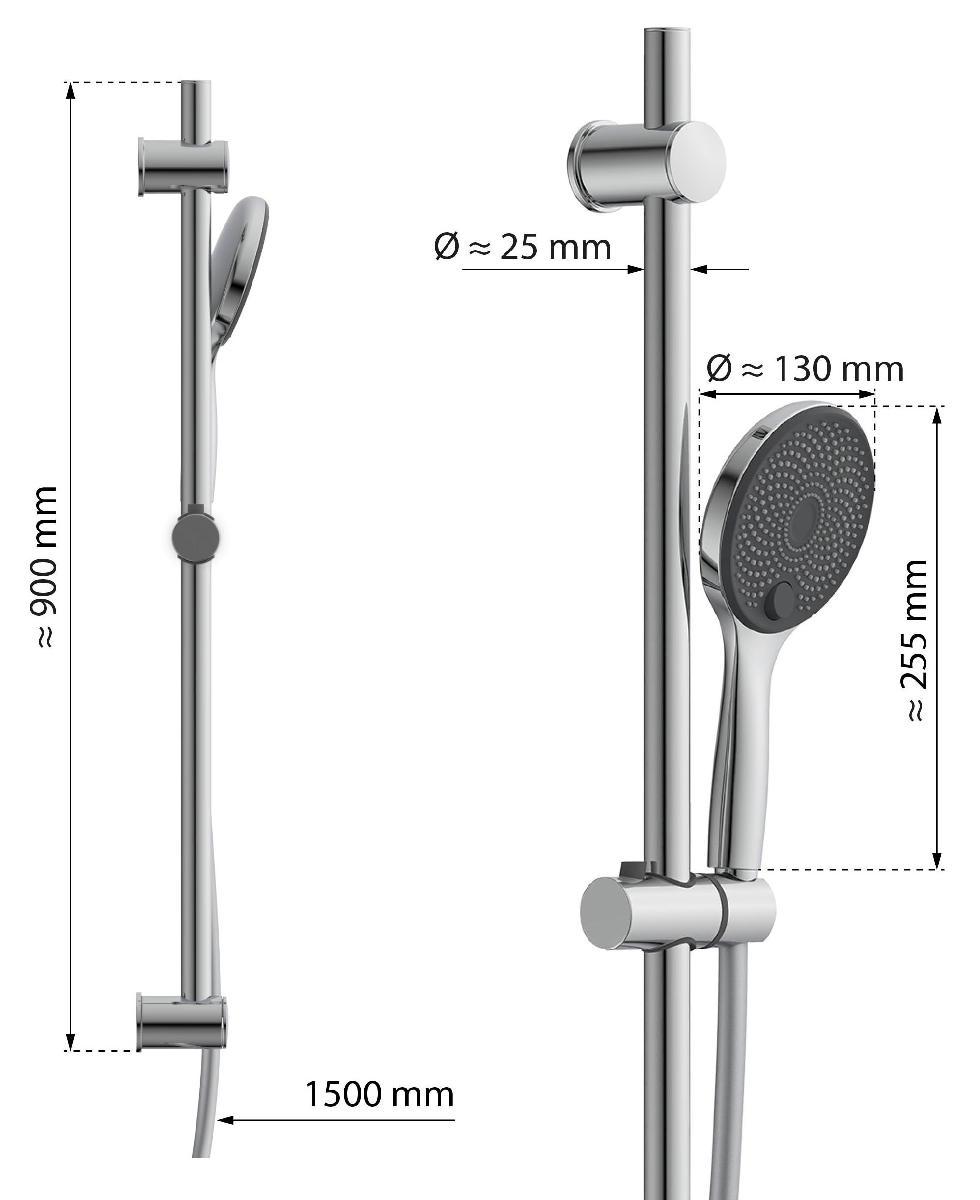 Eisl Stangenbrause-Set »GRANDE VITA«, (1 tlg.), Höhenverstellbar / 3-fach verstellbar / Antikalk / wassersparend