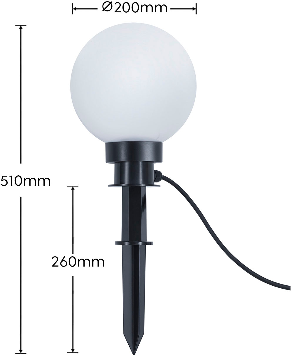 REALITY Leuchten Gartenleuchte »BOLO, Kugelleuchte Garten Outdoor Aussenleuchte, IP44 Schutz« E27 1 Stk. warmweiß - kaltweiß exkl. 1xE27 max 23W, inkl. Erdspieß, Anschlusskabel mit Stecker