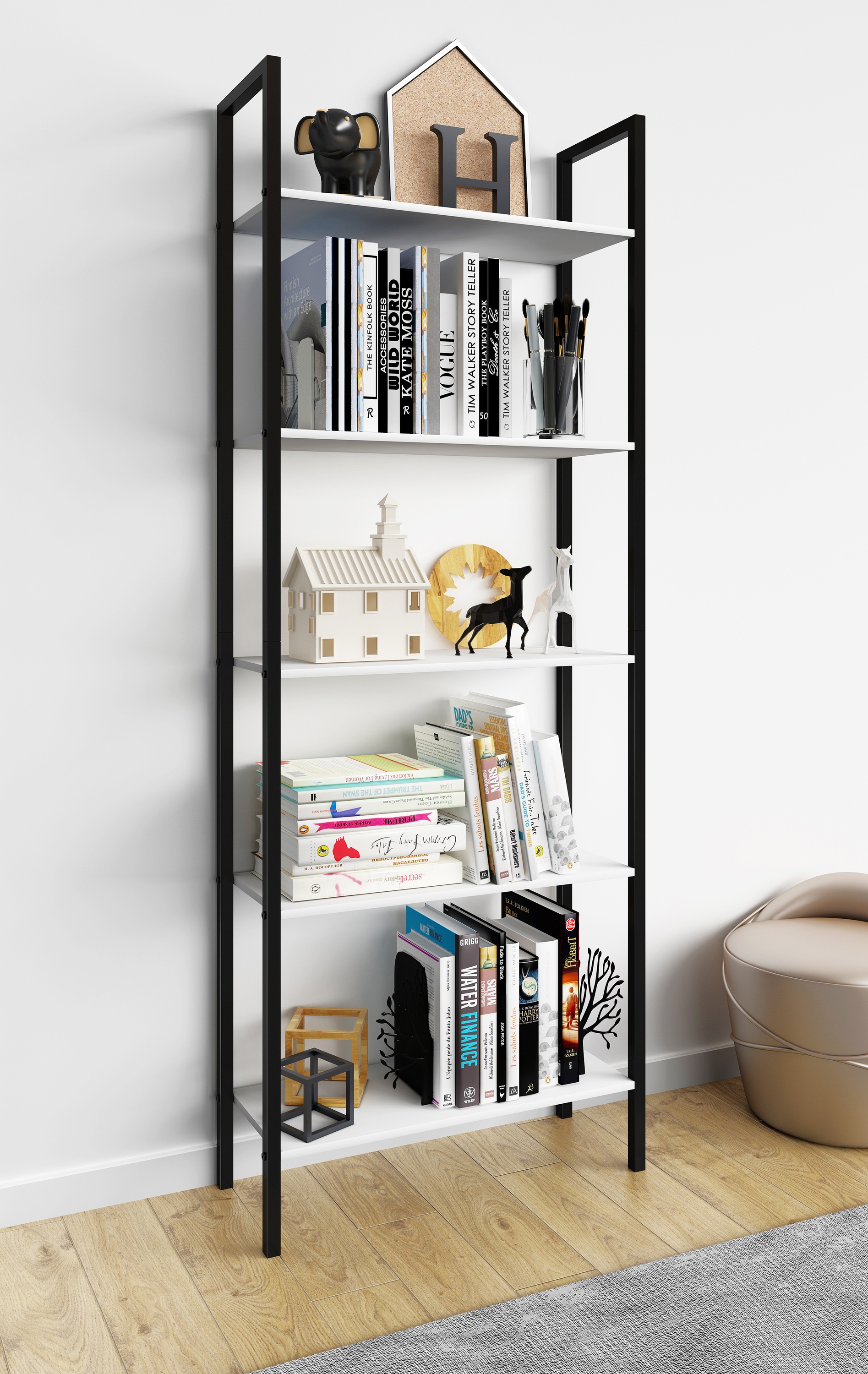 VCM Standregal »VCM Holz Metall Aufbewahrung Stand Regal Bücherregal Deko Bücher Standregal Flakos 5«
