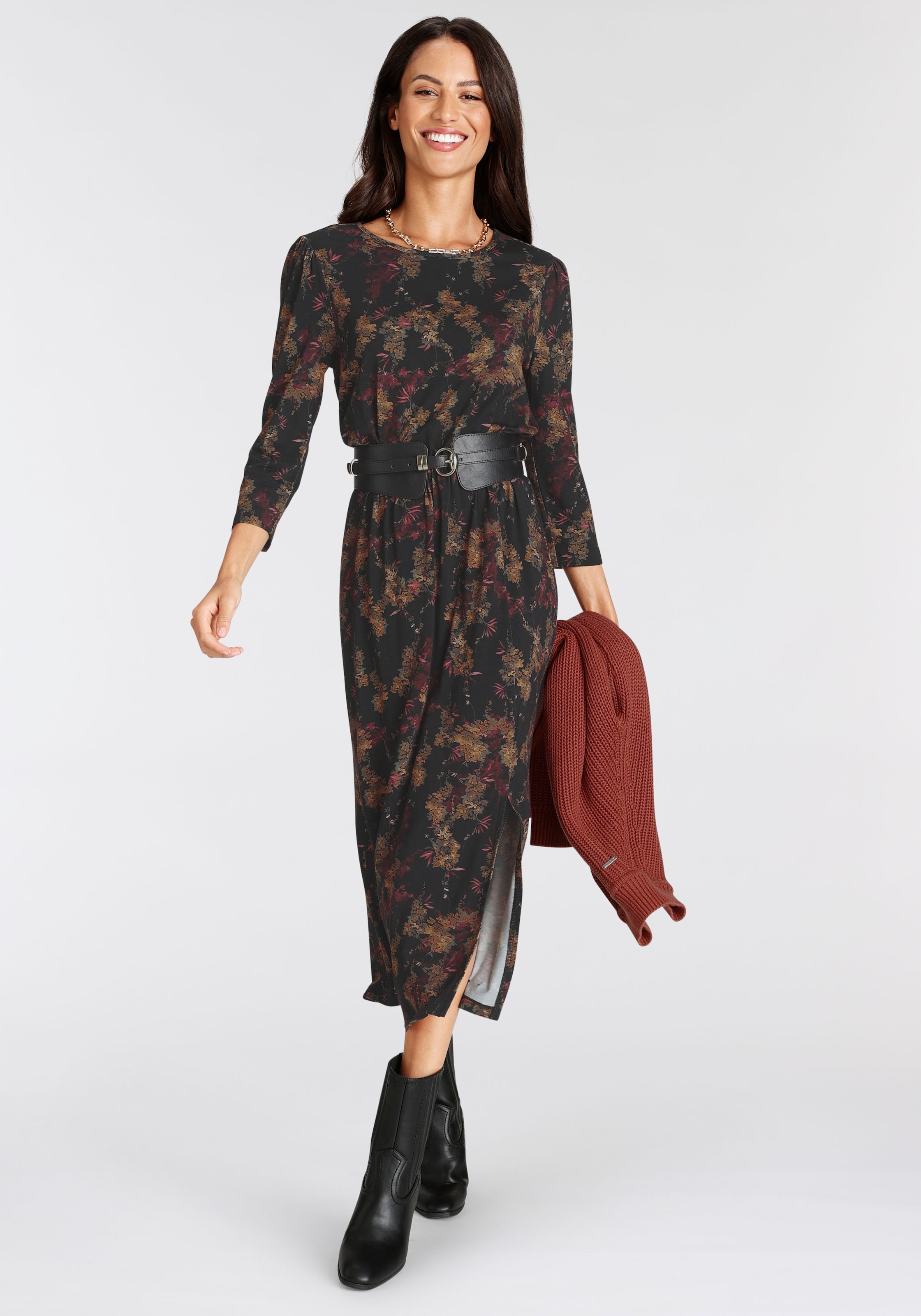 Laura Scott Midikleid, feminin gemustert, aus Viskosemischung, 3/4-Ärmel