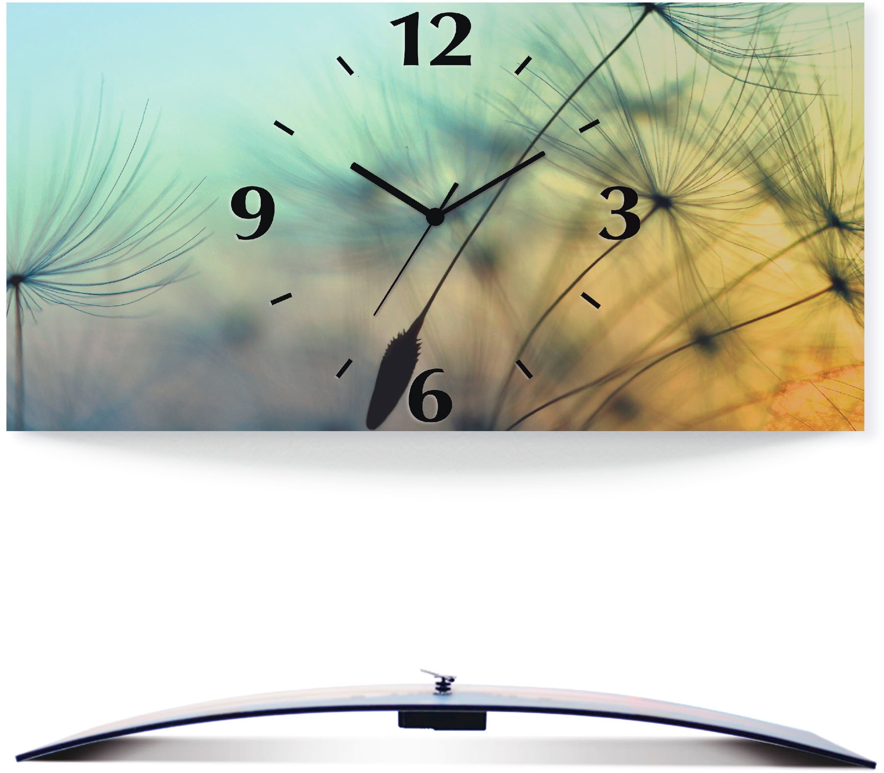 Artland Wanduhr »Goldener Sonnenuntergang und Pusteblumen«, 3D Optik gebogen