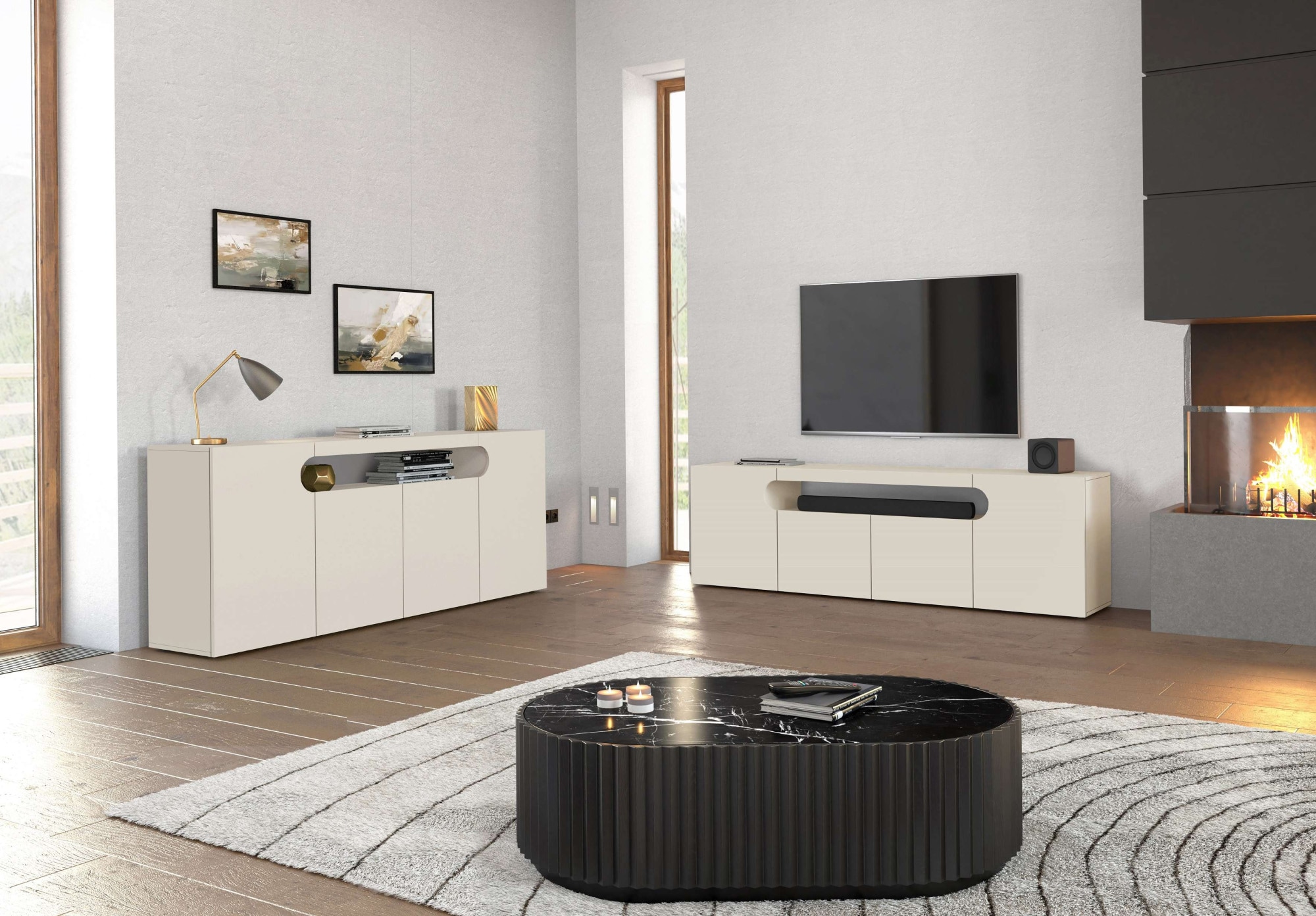 OTTO home Lowboard »REAL,Lowboard,TV-Kommode,TV-Möbel,TV-Bank« 1 Stk. tlg. Mit 4 Türen, davon 2 abgerundet, die ein ovales offenes Fach bilden