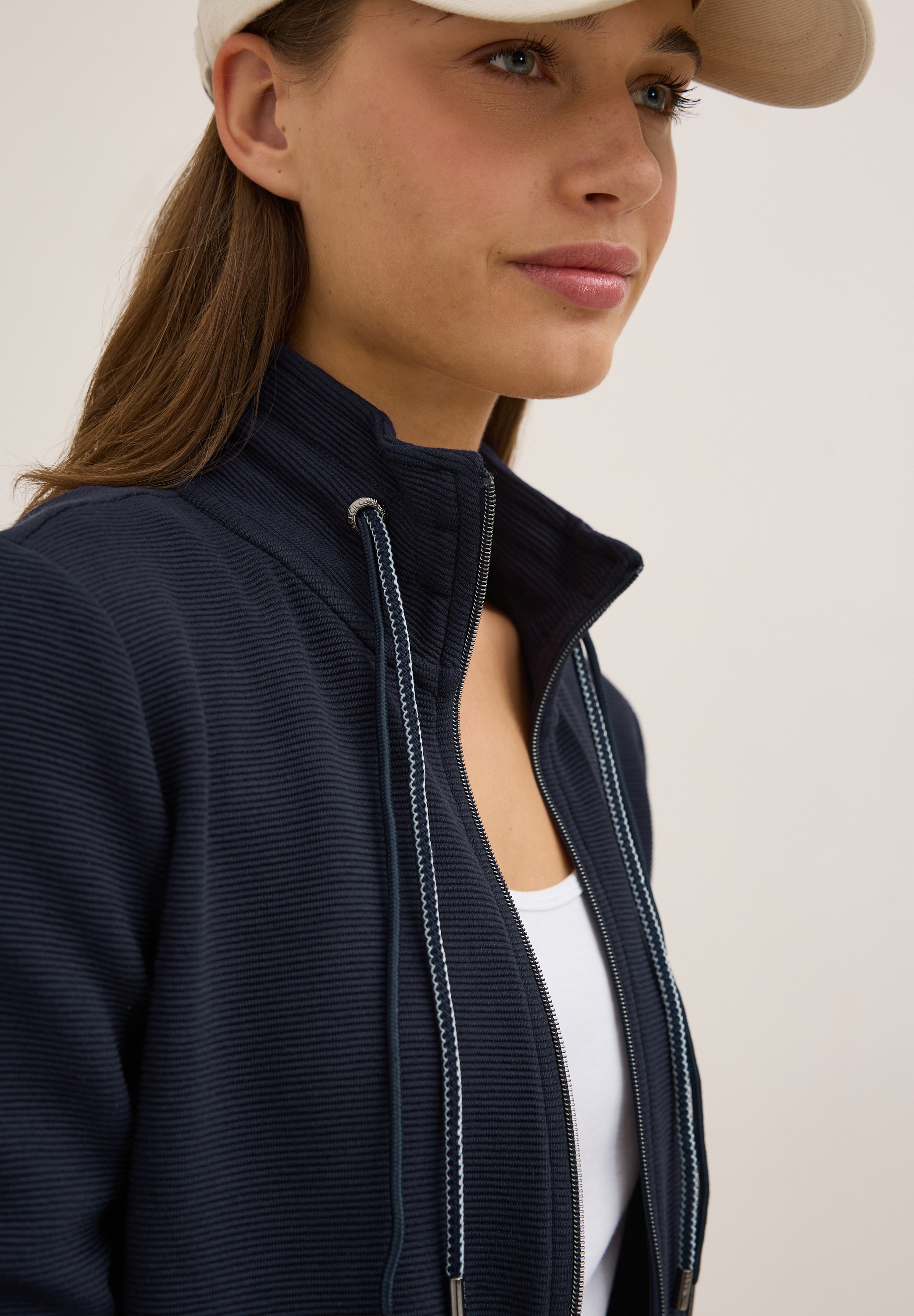 Cecil Sweatjacke, im Ottoman-Look und Stehkragen, Struktur-Optik