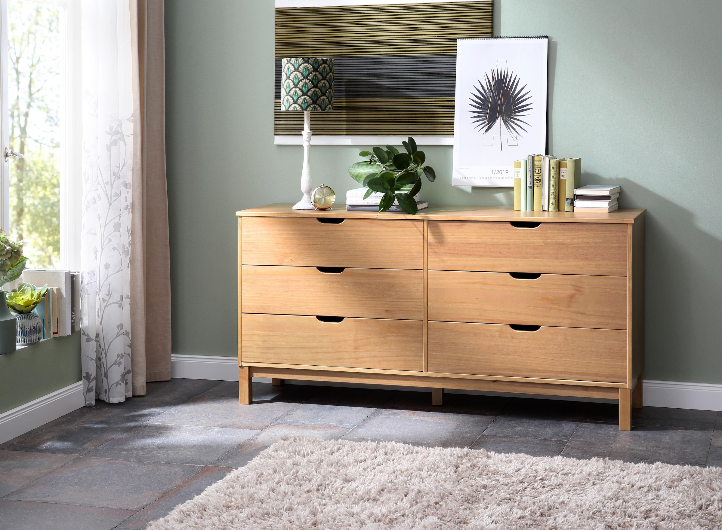 OTTO home Kommode »Post« massives Kiefernholz, mit vielen Stauraummöglichkeiten, Breite 150 cm