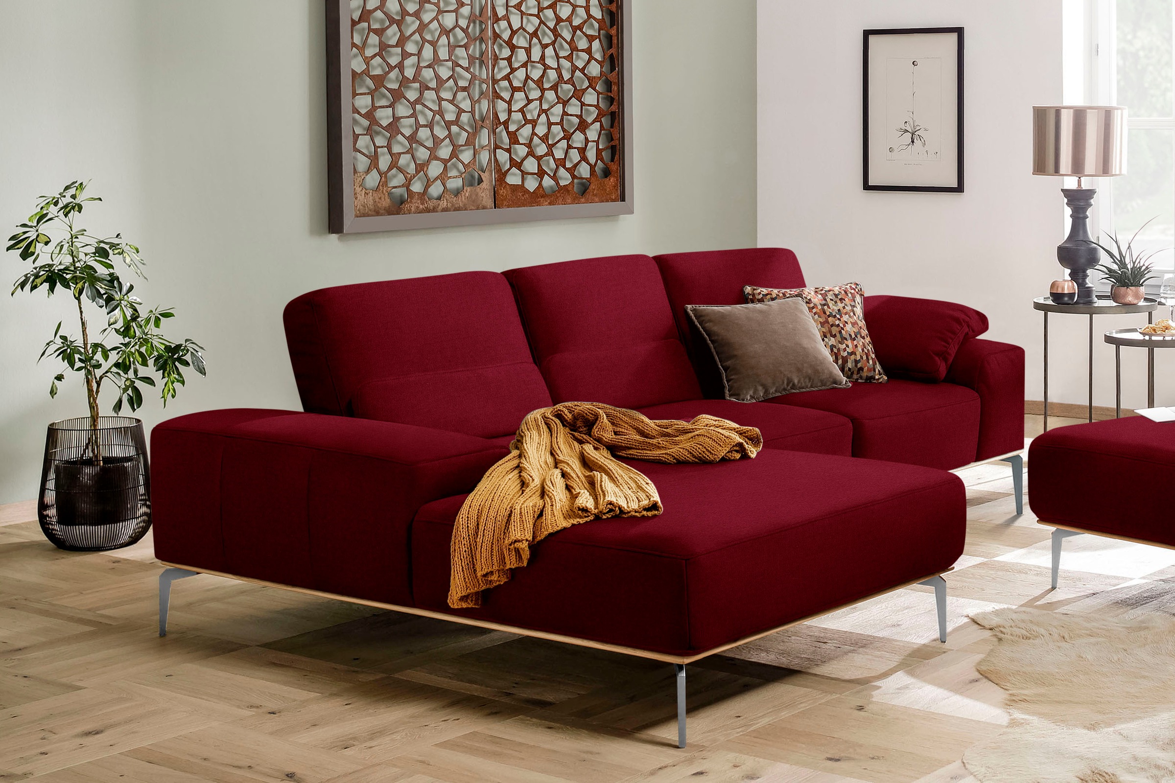 W.SCHILLIG Ecksofa »run, Designsofa mit tollem Sitzkomfort, L-Form«, mit elegantem Holzsockel, Füße in Chrom glänzend, Breite 279 cm