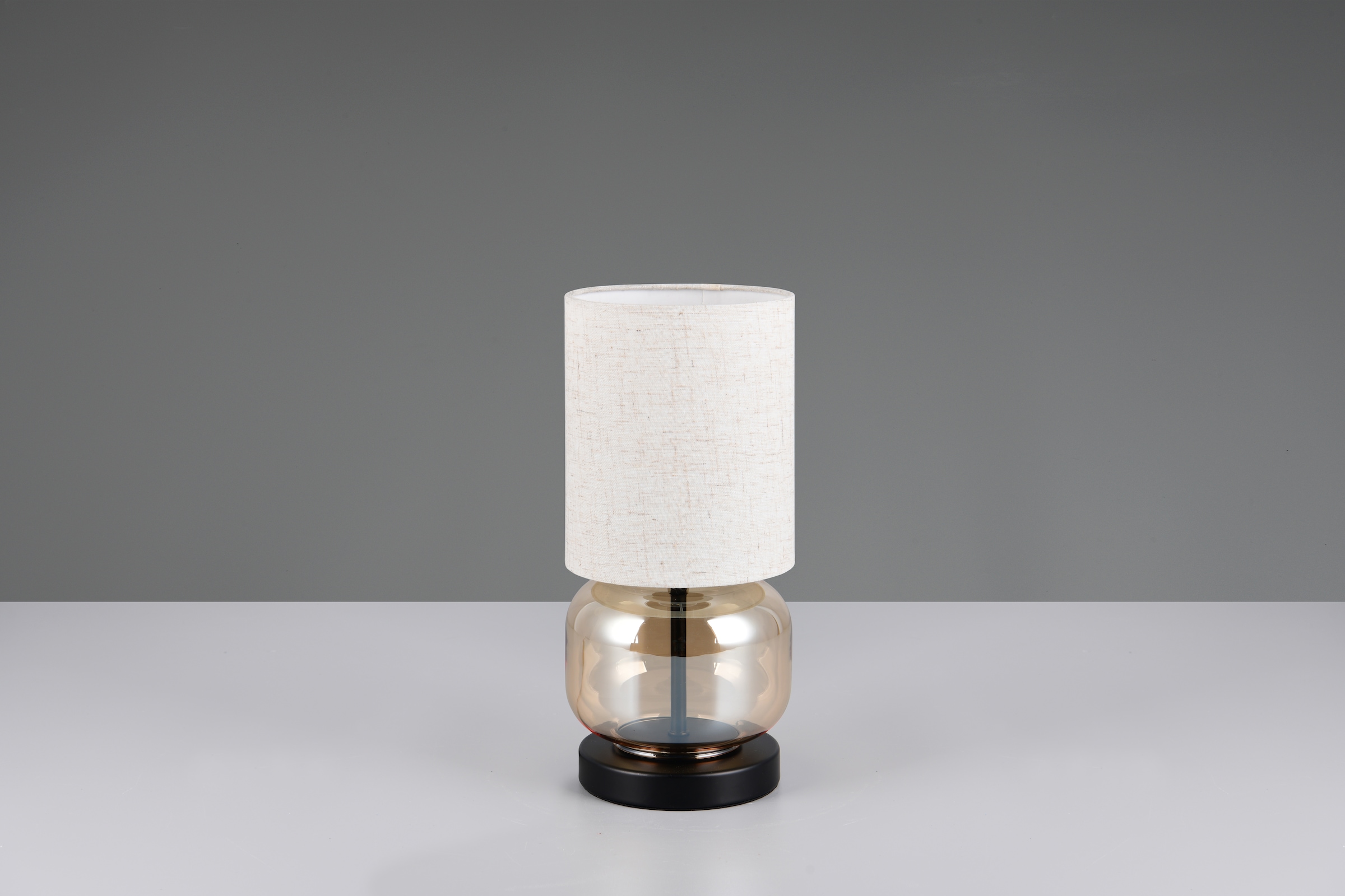 OTTO home Schreibtischlampe »Jorrin, Tischlampe mit Glas und Stoffschirm exkl 1x E27 max 40W« E27 1 Stk. warmweiß - kaltweiß Nachttischlampe Tischleuchte m. Schnurschalter Glas amber Schirm beige