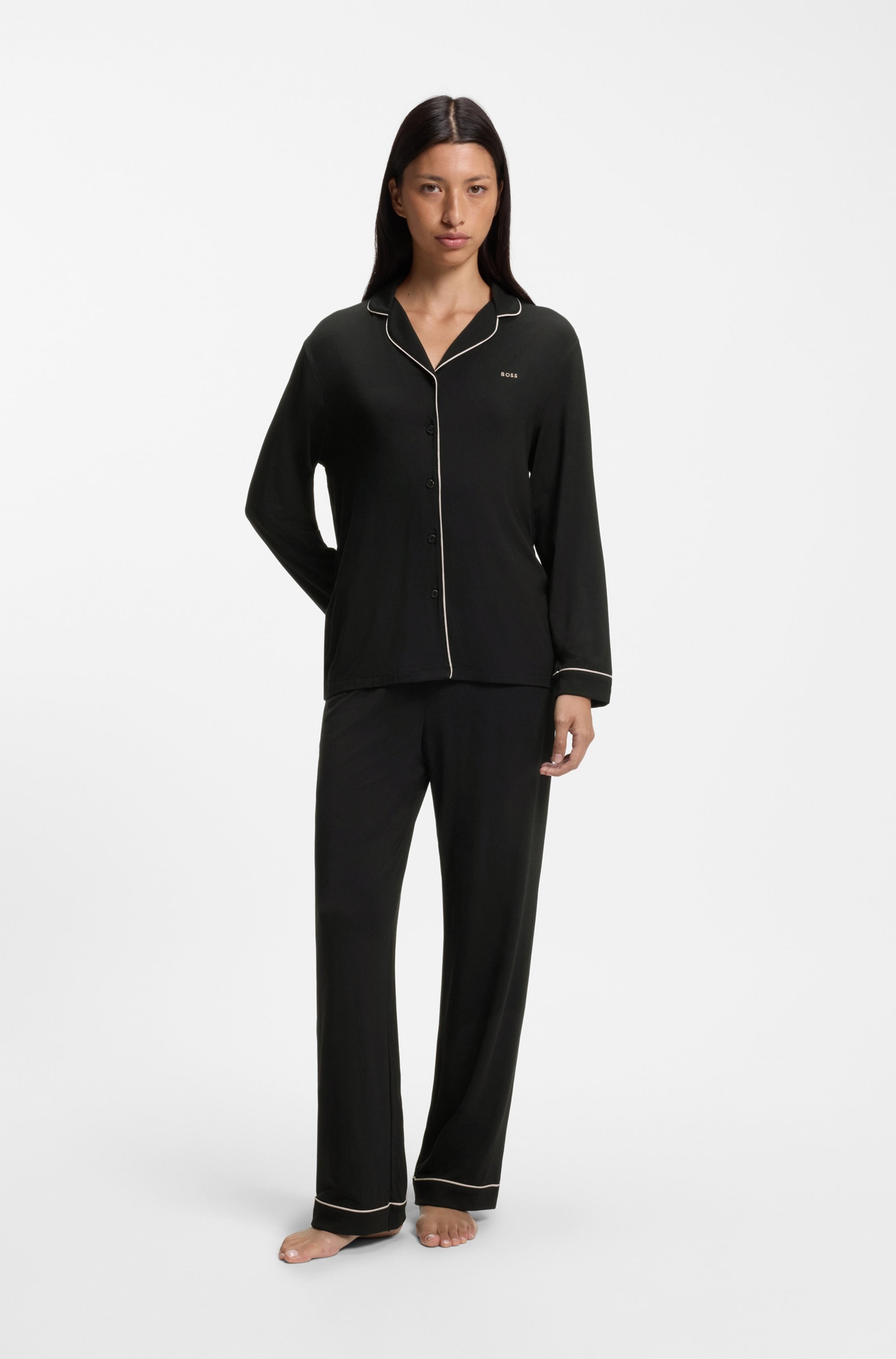 BOSS Pyjama »Dreamline_Long Set« aus Stretch-Jersey mit Logo-Stickerei