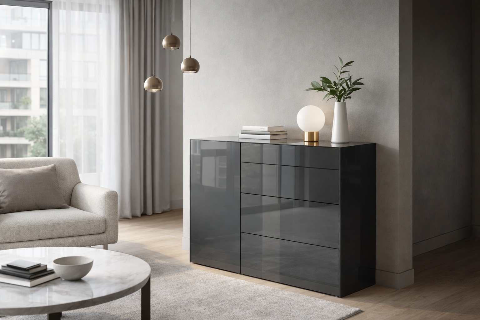 Mäusbacher Kommode Kommode BHT 131/89/42 cm, Push to open, Front+Oberplatte=Glas