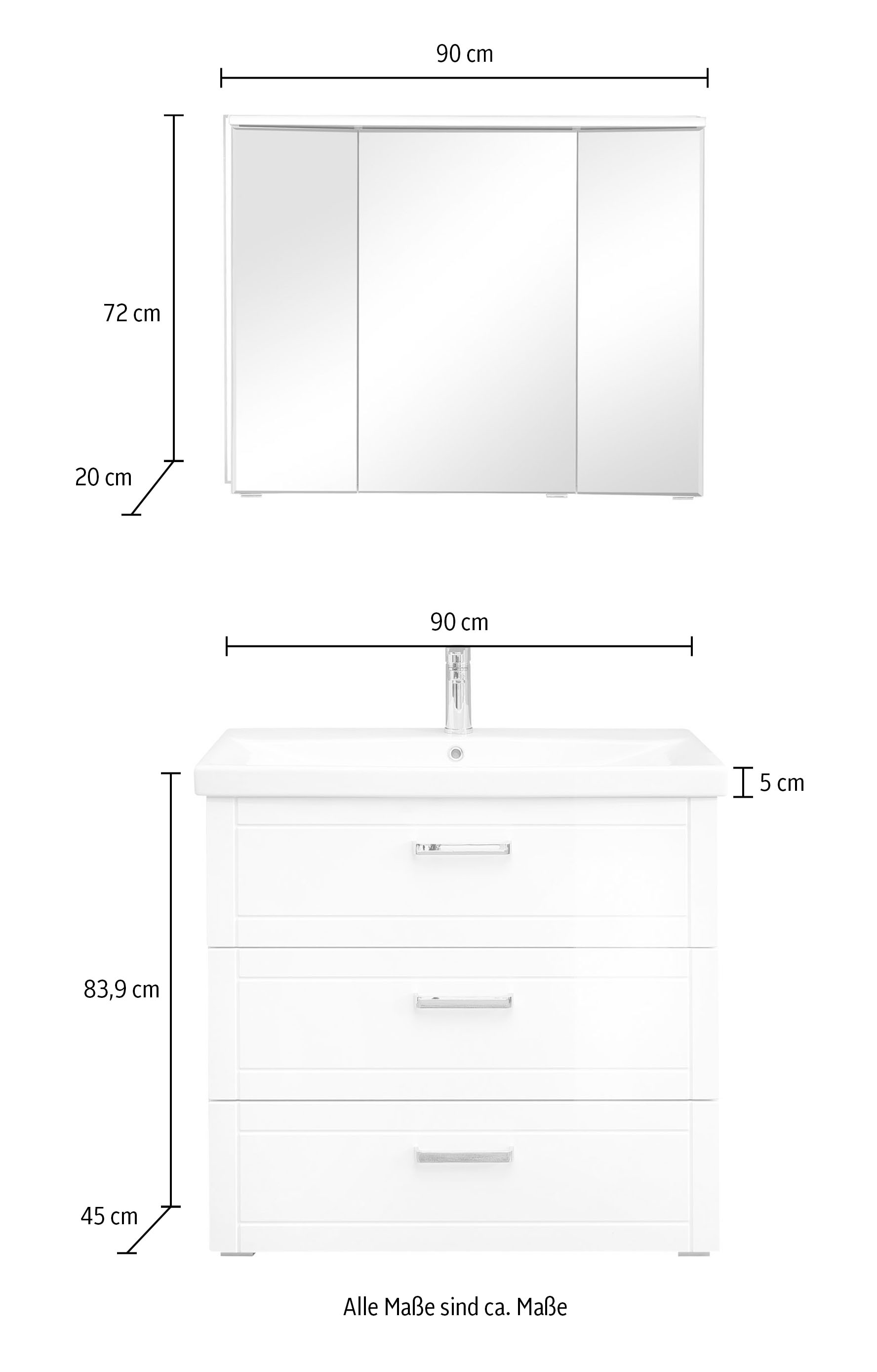 Saphir Badmöbel-Set »Serie 3007,Waschtisch mit Spiegelschrank« 3 Stk. tlg.