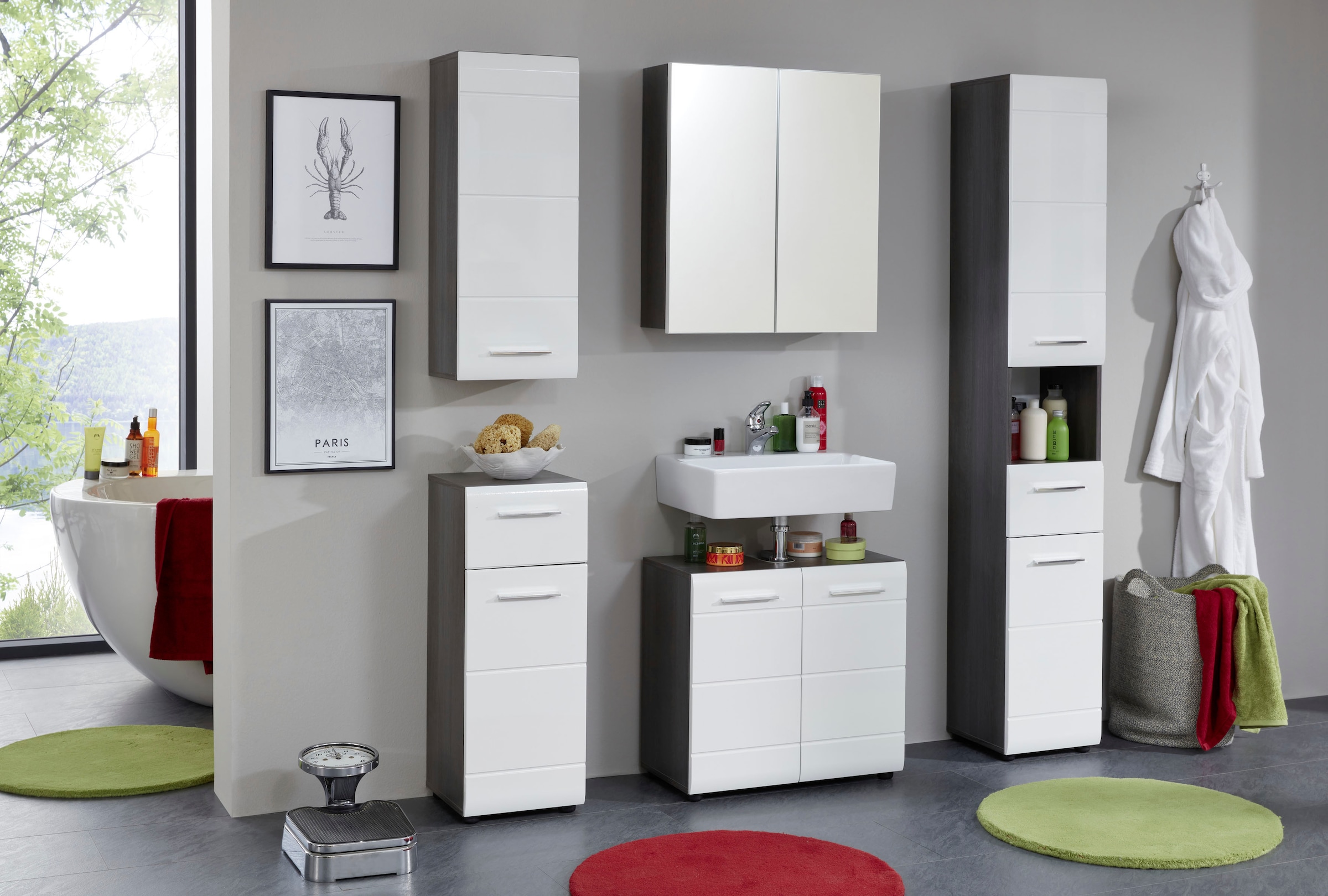 welltime Hochschrank »Sovana« Badezimmerschrank in Hochglanzoptik - (B/T/H) 30/31/182 cm