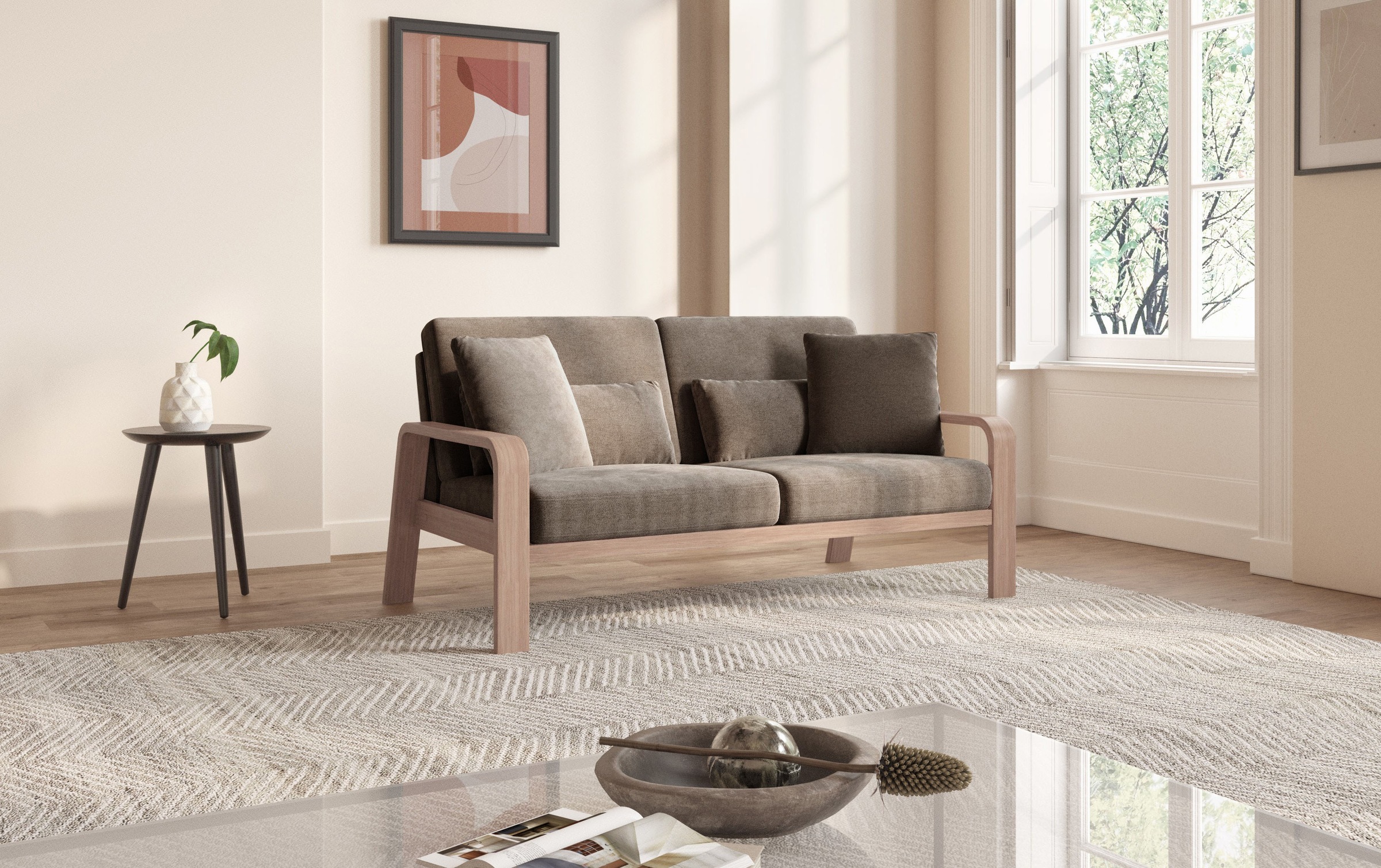 sit&more 2,5-Sitzer »Kolding«, Armlehnen aus Buchenholz in natur, verschiedene Bezüge und Farben