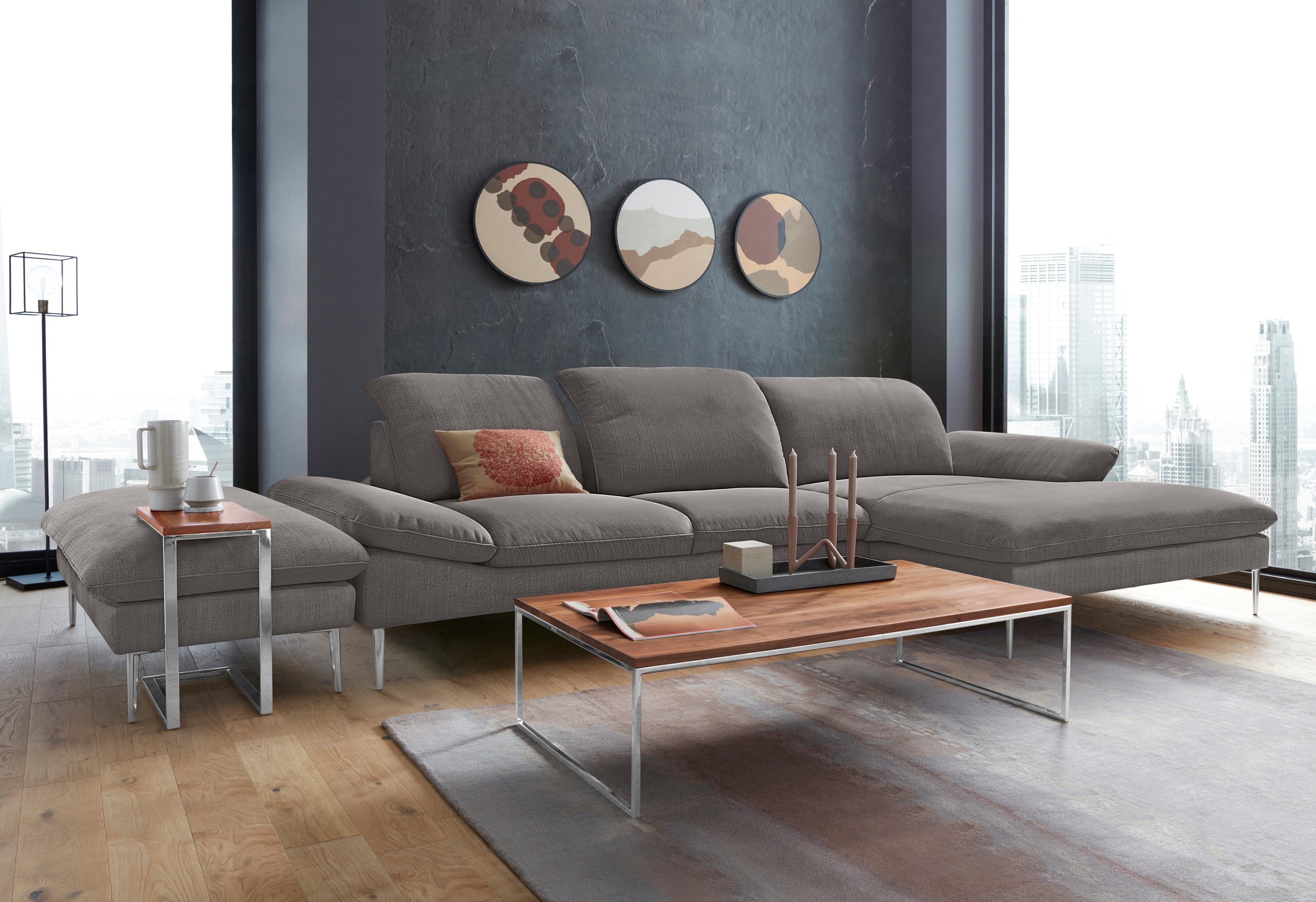 W.SCHILLIG Ecksofa »enjoy&MORE, Designsofa, bequem, zeitlos und elegant, L-Form«, mit Sitztiefenverstellung, Füße Chrom glänzend, Breite 340 cm