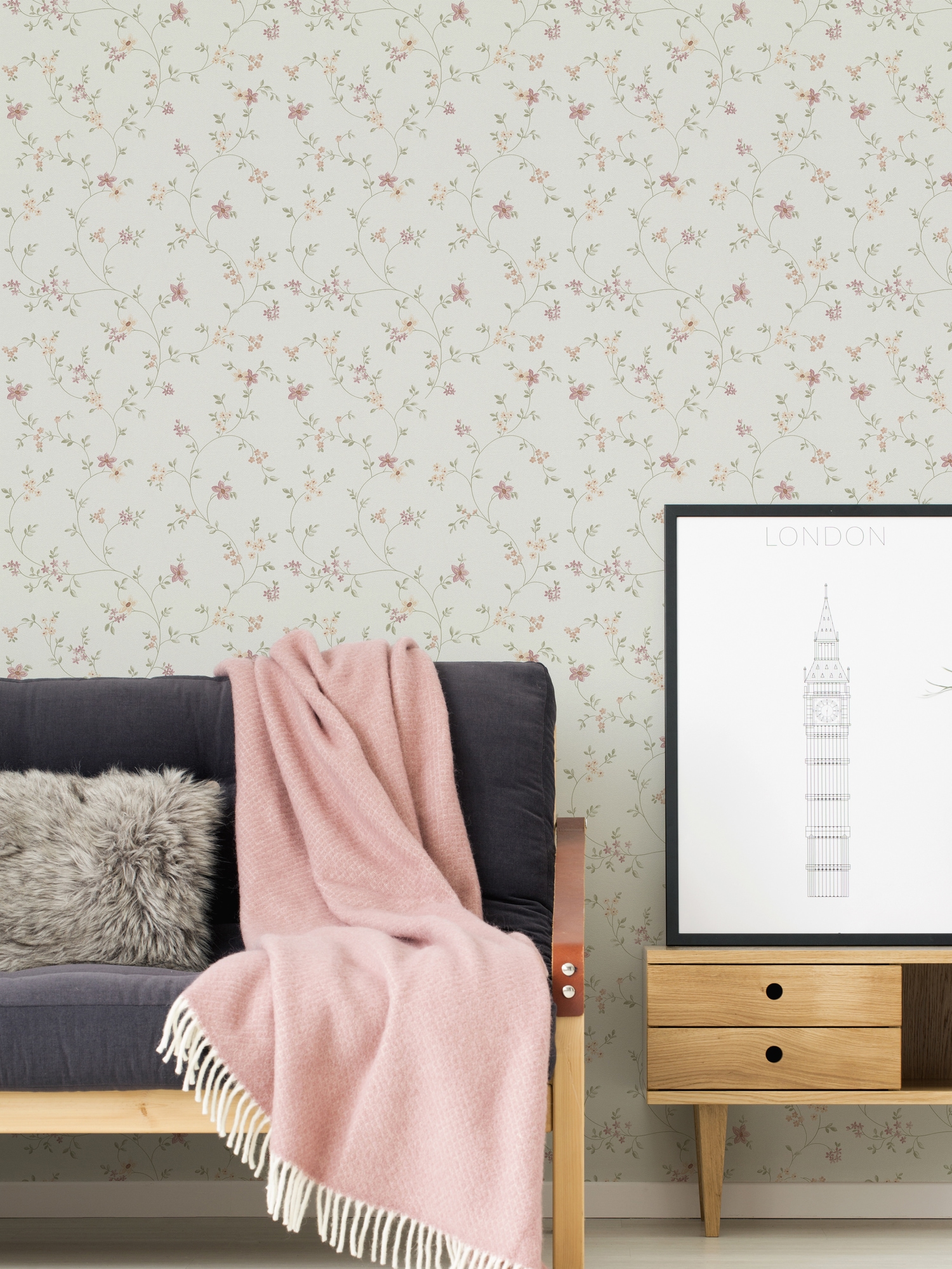 A.S. Création Vliestapete »Maison Charme Vliestapete Blümchen-Muster florale Tapete Creme« Strukturmuster strukturiert Mustertapete floral in Blumen-Optik Weiß Grün Schlafzimmer Küche