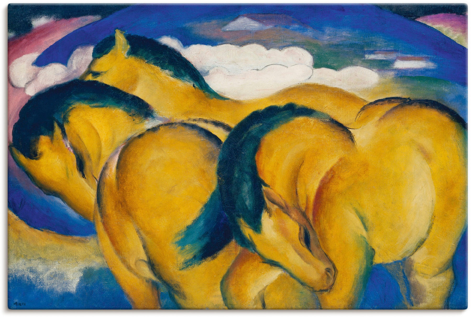 Artland Wandbild »Die kleinen gelben Pferde. 1912«, Haustiere, (1 St.), in vielen Größen & Produktarten - Alubild / Outdoorbild für den Außenbereich, Leinwandbild, Poster, Wandaufkleber / Wandtattoo auch für Badezimmer geeignet