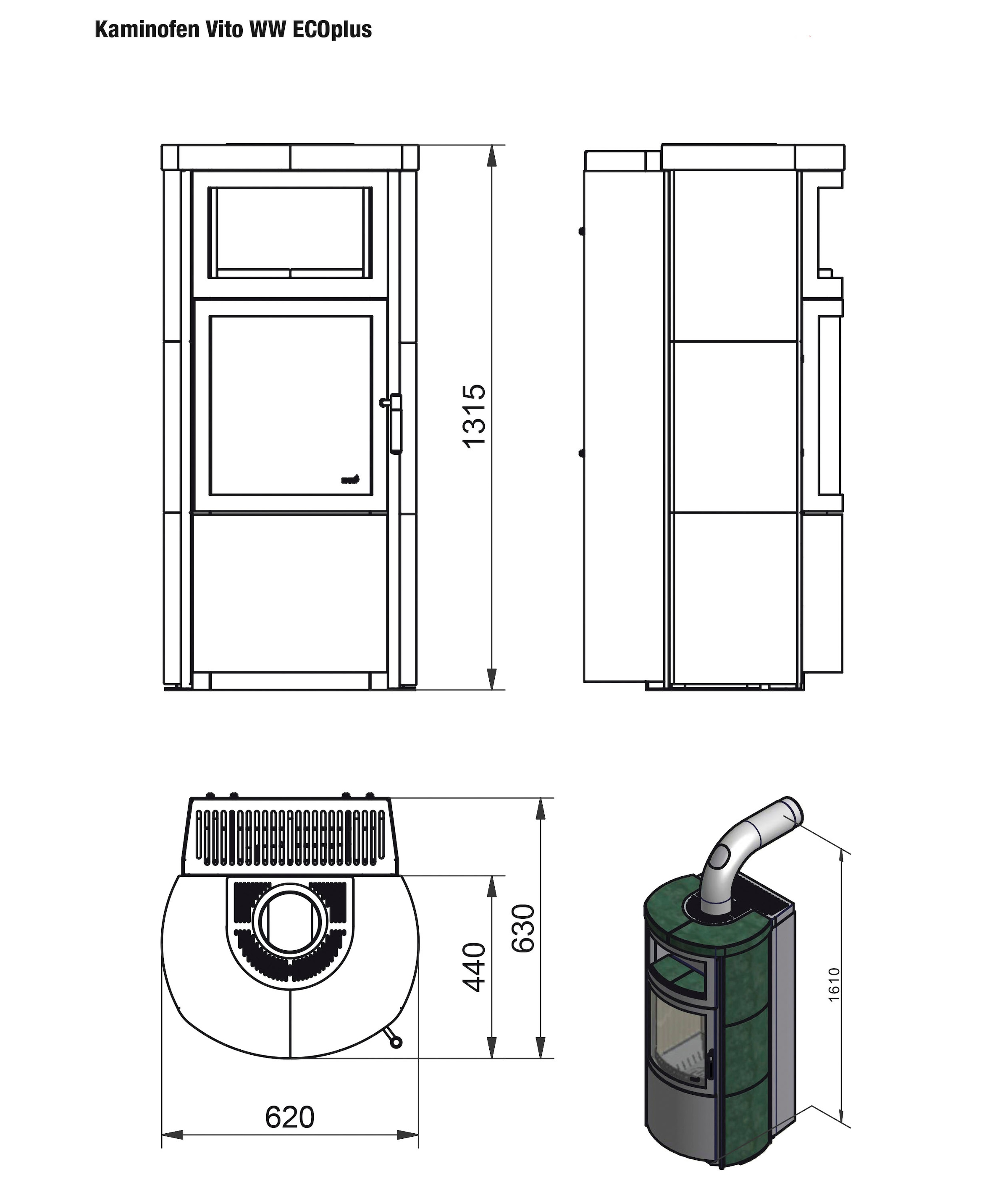 HARK Kaminofen »»Vito WW GT ECOplus 8,4 KW««, Ofenkacheln meteor-schwarz