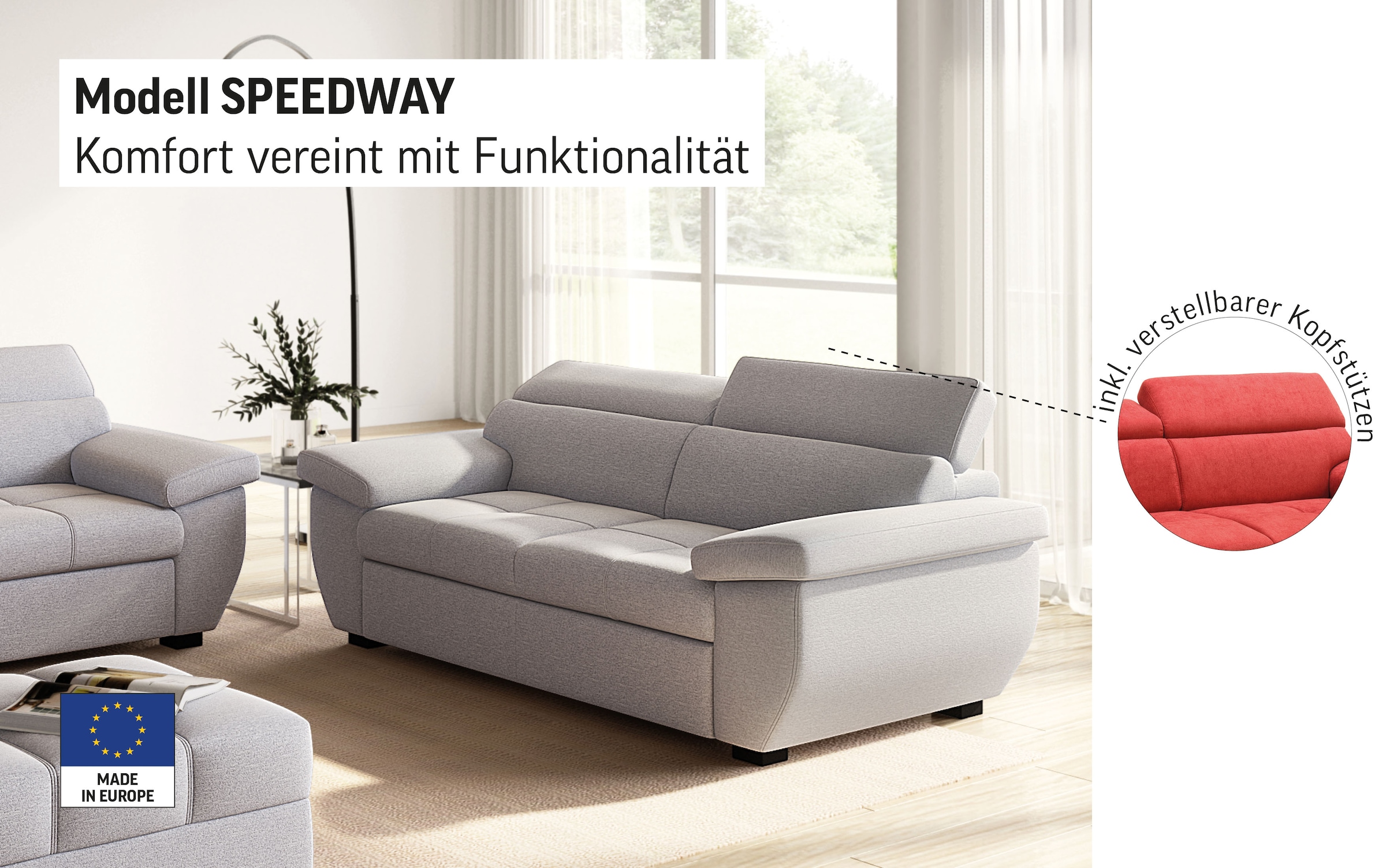 COTTA 2-Sitzer »Speedway«, Big-Sofa mit Kopfteilverstellung