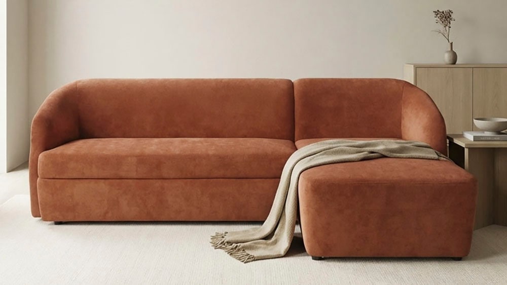 DOMO collection Ecksofa »Orbis, modernes, klares Design mit schmalen, abgerundeten Armlehnen« whlw. mit Bettfunktion u./o. Bettkasten, aus Luxus- Microfaser