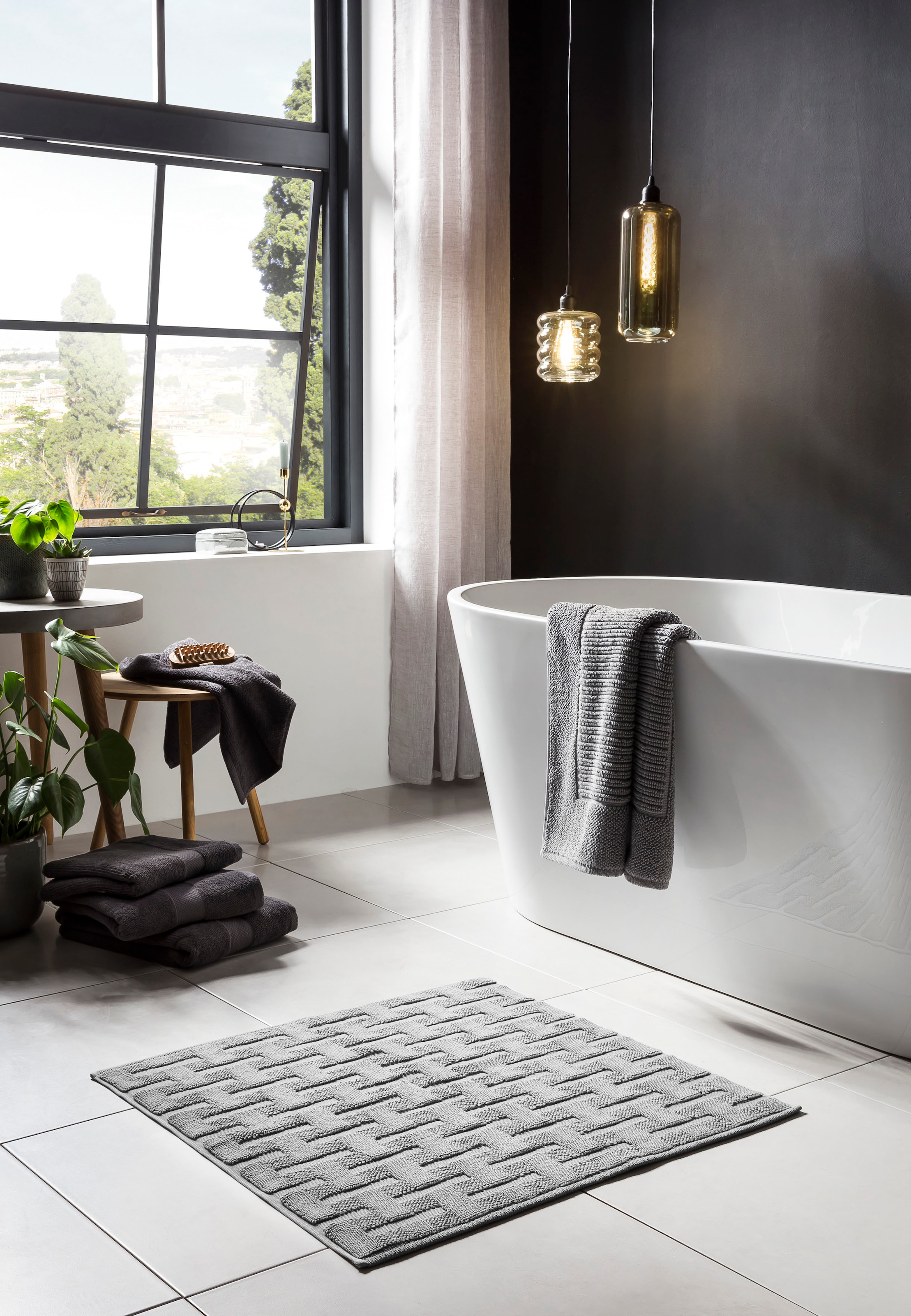 done.® Badematte »Delia« Höhe 10 mm rutschhemmend beschichtet fußbodenheizungsgeeignet Badteppich, Uni-Farben, Hoch-Tief Effekt, reine Baumwolle, waschbar