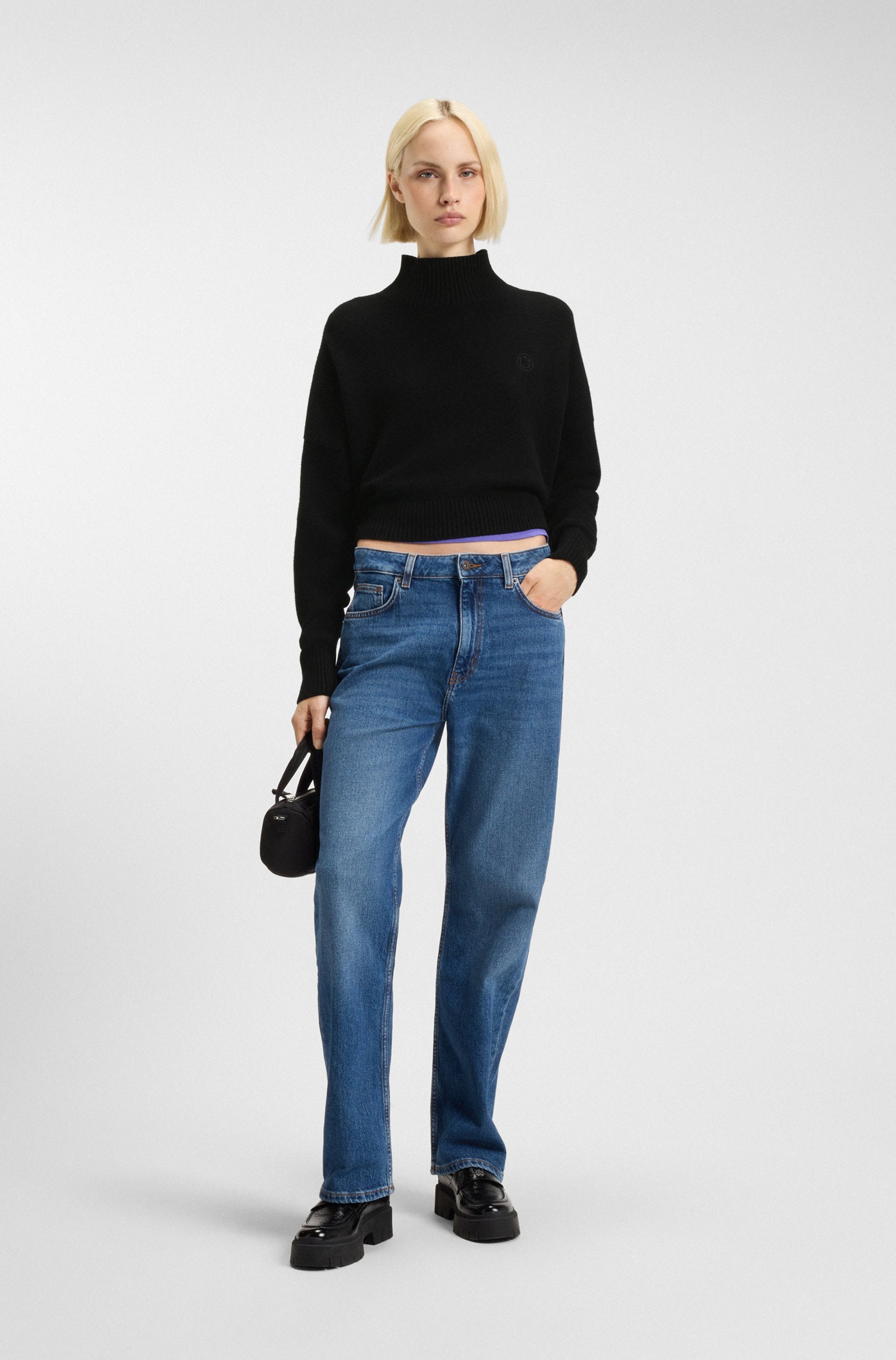 HUGO Blue Stehkragenpullover »Sesty«, in Cropped-Länge, Oversize Fit