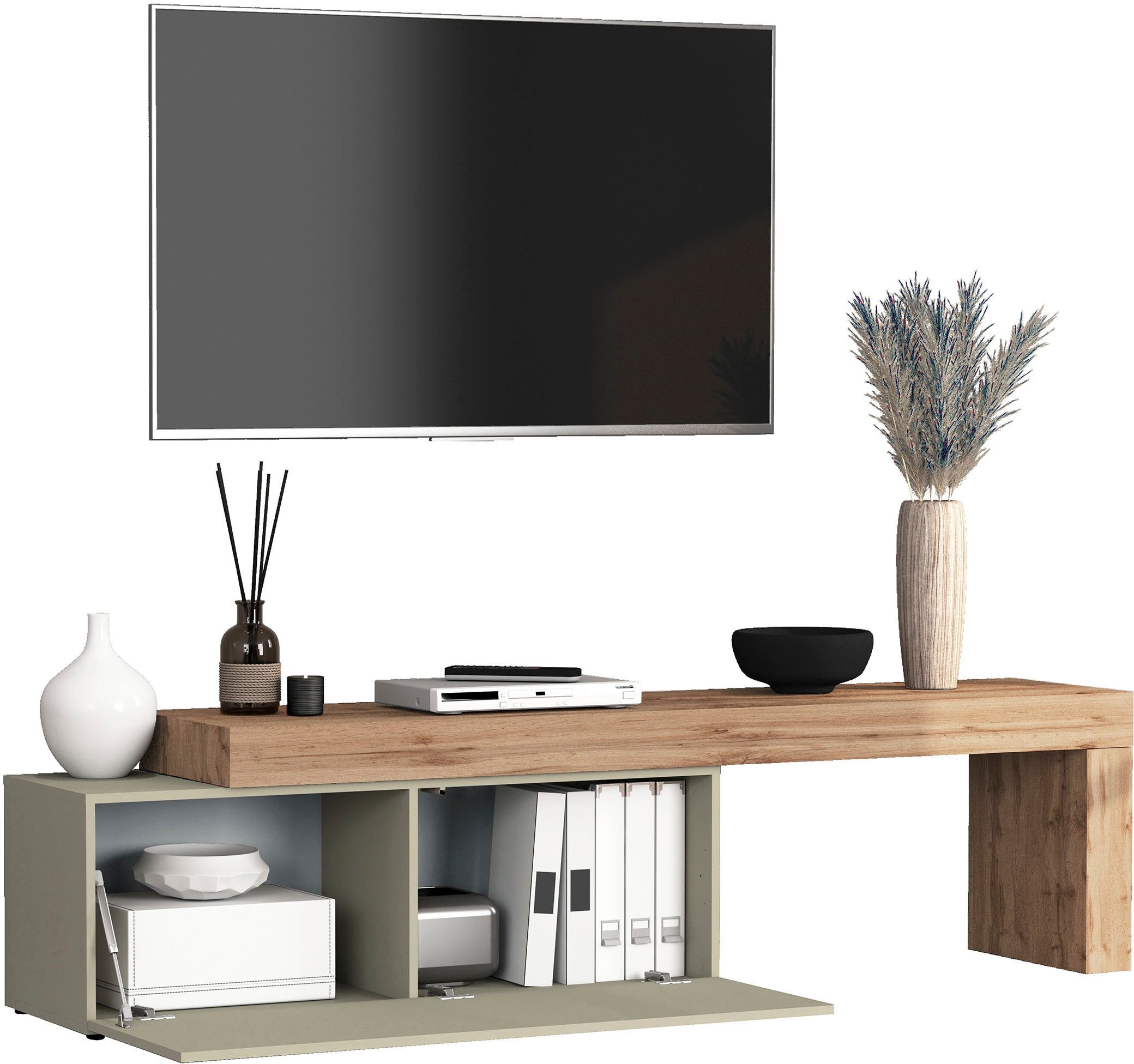 INOSIGN Lowboard »Chronos TV-Board, T-Schrank«, (1 St., Breite verstellbar von 180 bis 290 cm), Breite 240 cm TV-Board,Lowboard,1 Klappe und ein L-Förmiger Aufsatz