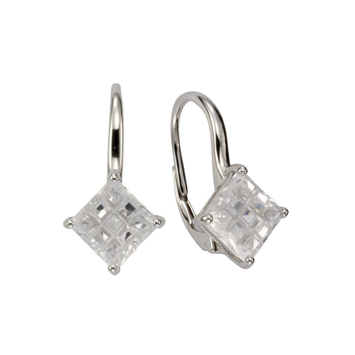 Vivance Paar Ohrhänger »925/- Silber rhodiniert 2x Zirkonia«, Rautenschliff