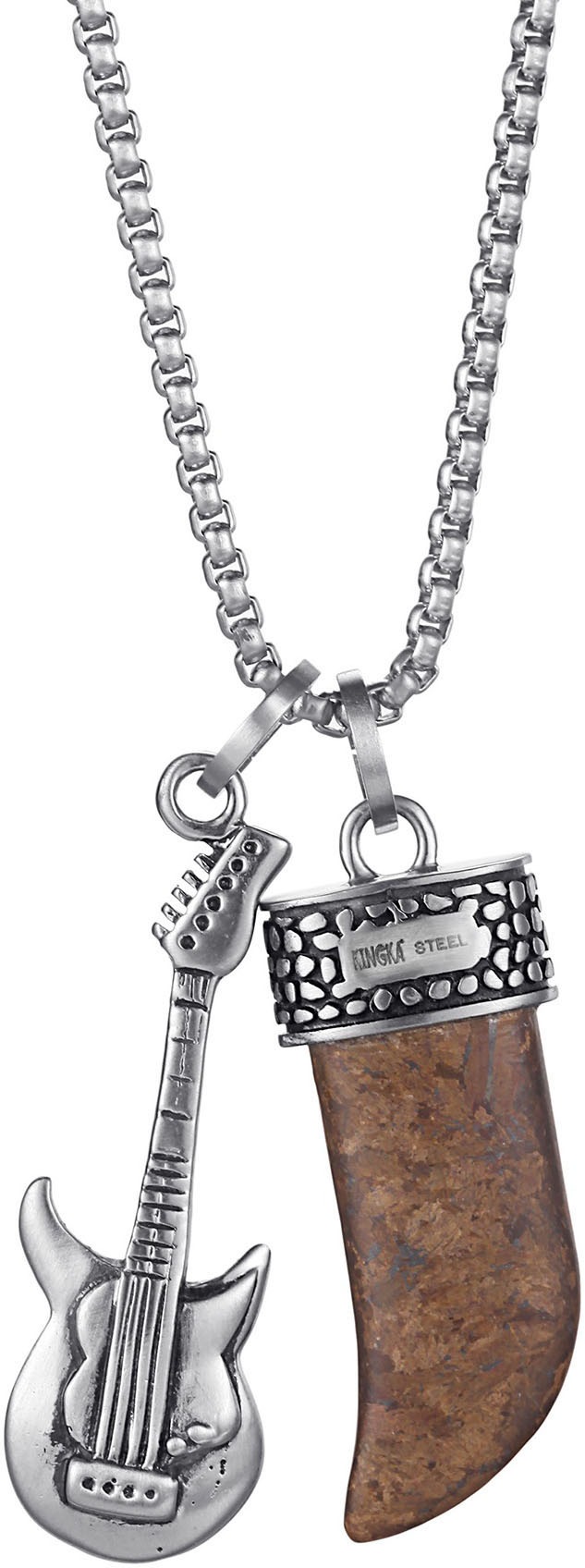Kingka Kette mit Anhänger »Schmuck Geschenk Edelstahl Halskette Zahn Gitarre« mit Bronzit in braun, Größe Länge: 65