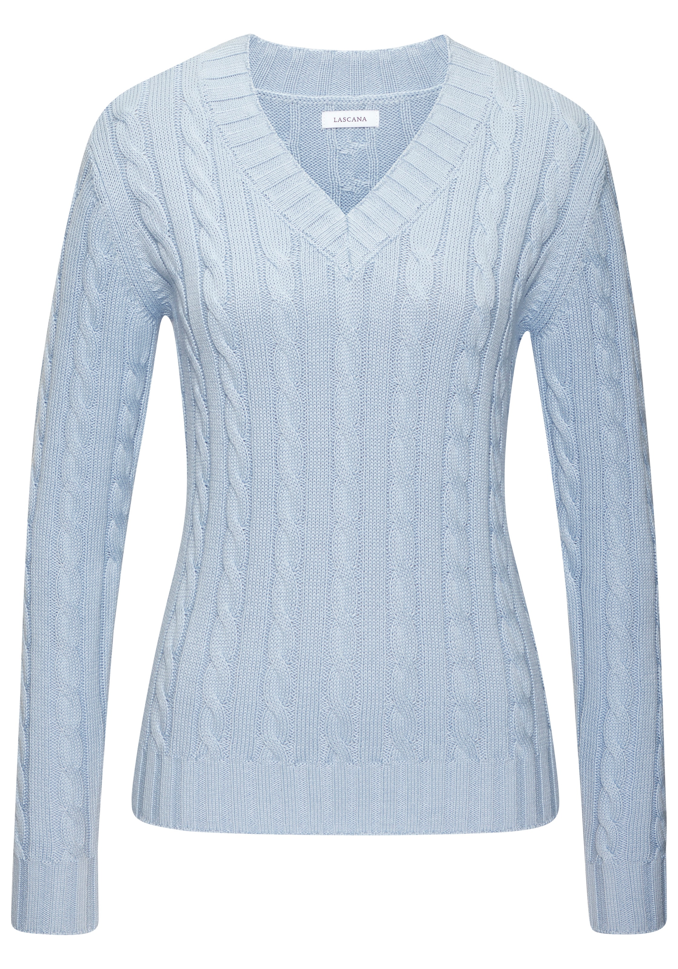 LASCANA V-Ausschnitt-Pullover mit Zopfstrickmuster