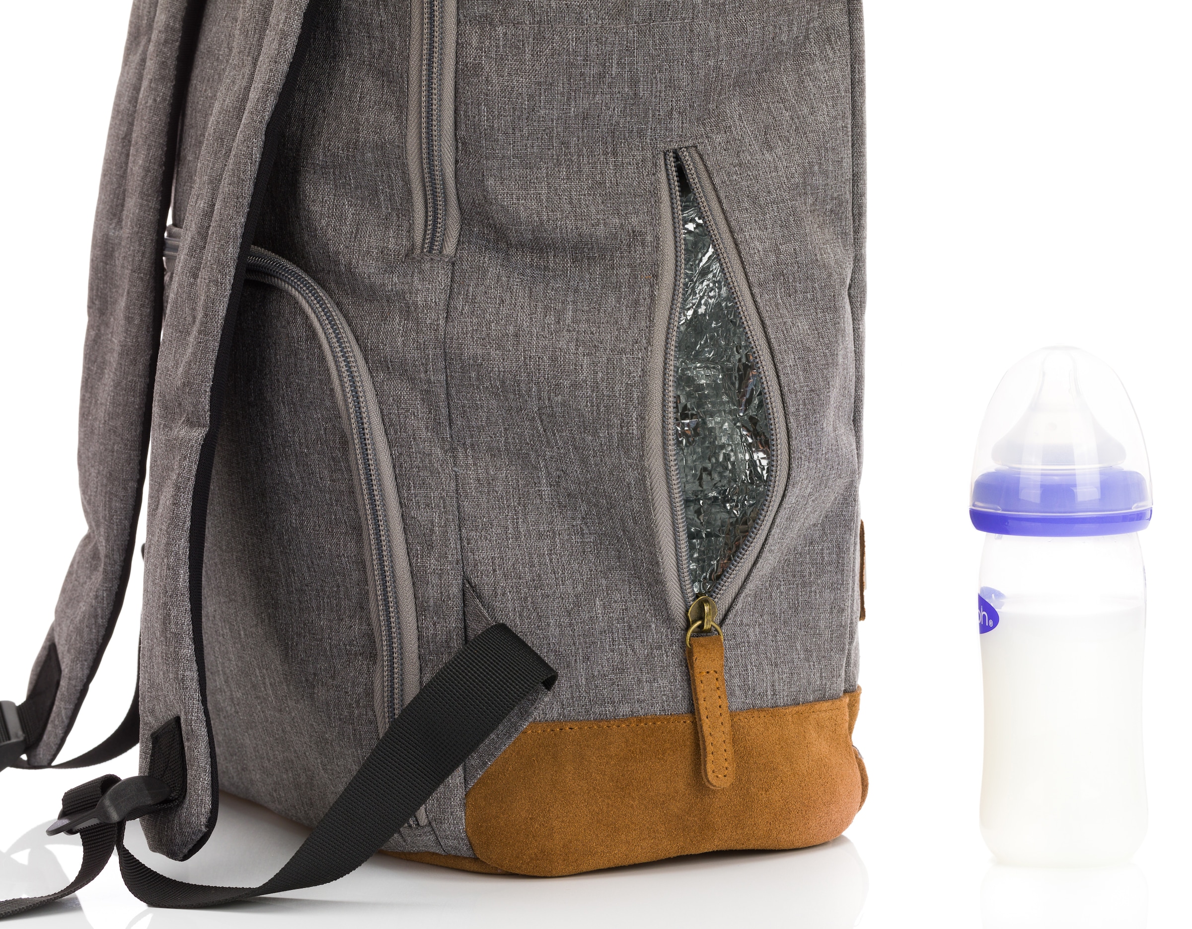 Fillikid Wickelrucksack »Rolltop Berlin, grau melange«, Reflektoren, inkl. Wickeltunterlage