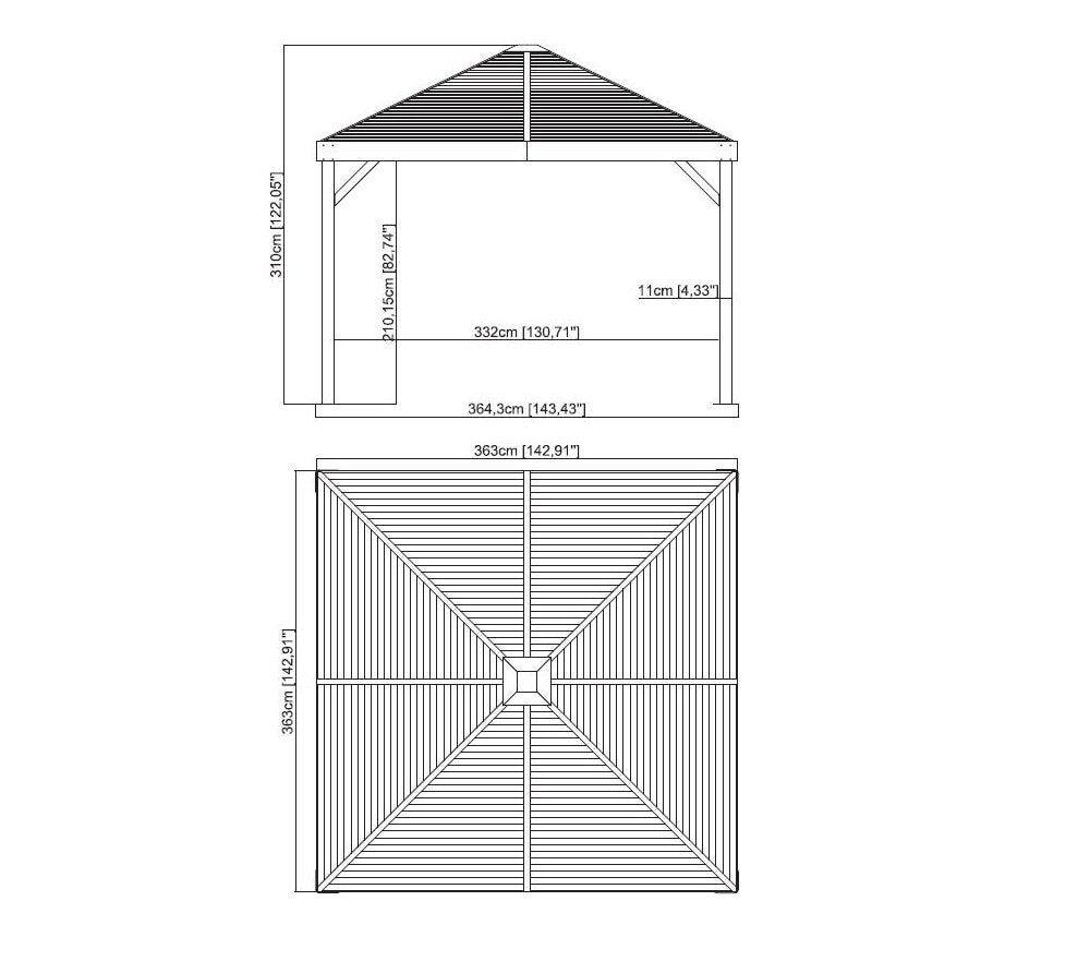 Sojag Pavillon »Valencia 12x12 Holzoptik«, BxTxH: 363x363x310 cm