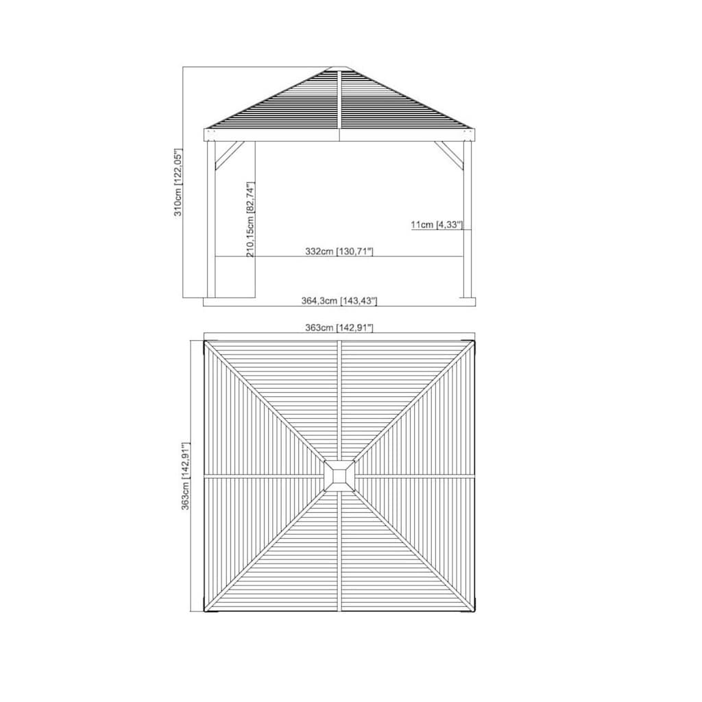Sojag Pavillon »Valencia 12x12 Holzoptik«, BxTxH: 363x363x310 cm