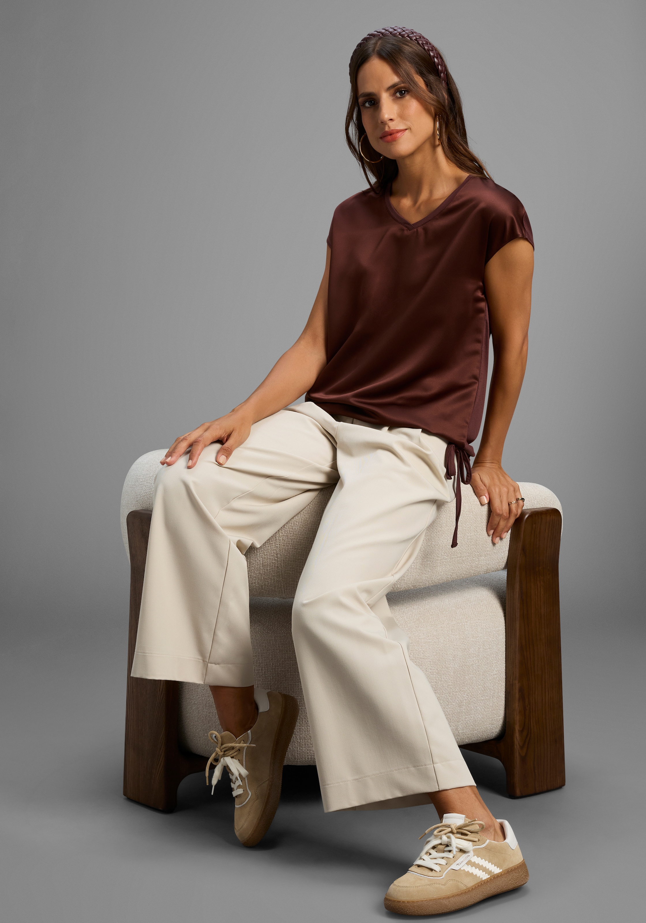 Laura Scott Shirtbluse, Satin-Bluse mit Jersey-Rückenteil und Bindeband - NEUE KOLLEKTION