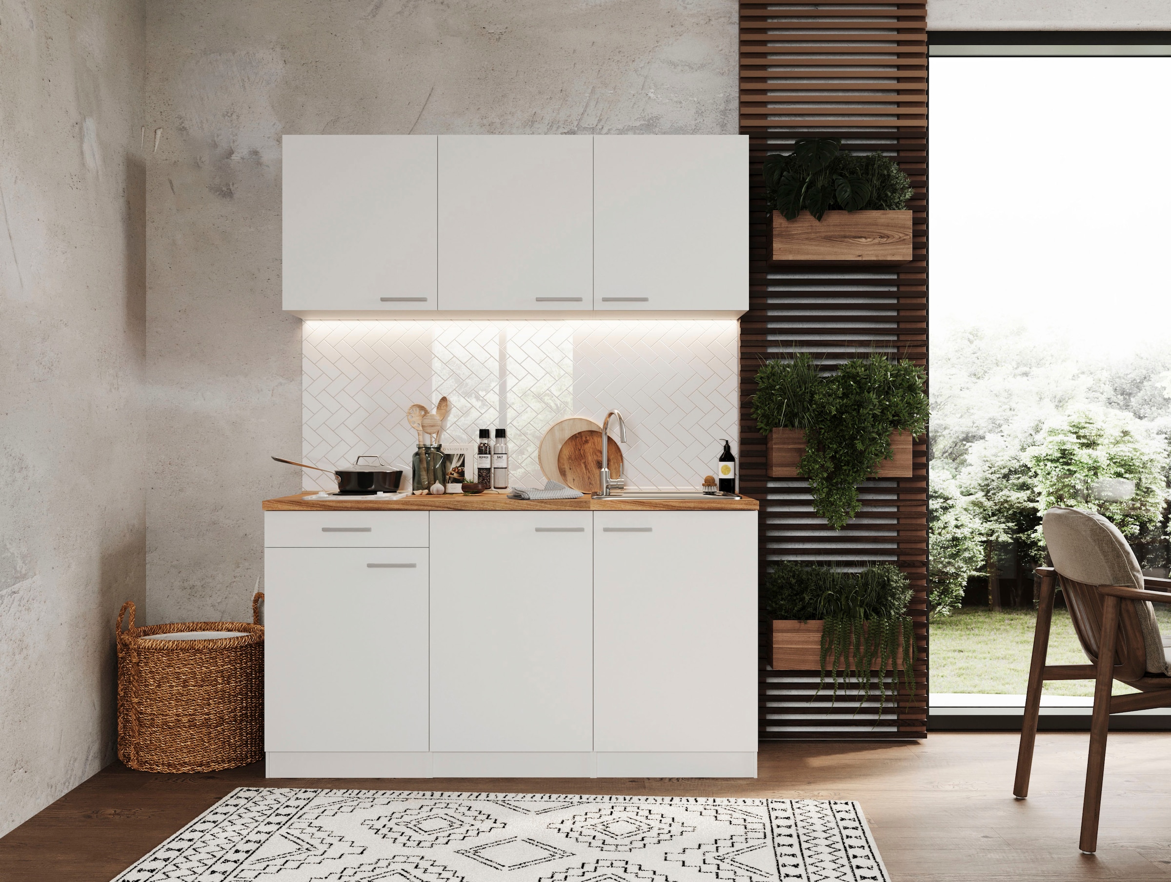 RESPEKTA Pantryküche »Luis, mit Duo Kochfeld, wahlweise mit Mikrowelle, Korpus Weiß,« Breite 150 cm, in exclusiver Konfiguration für OTTO