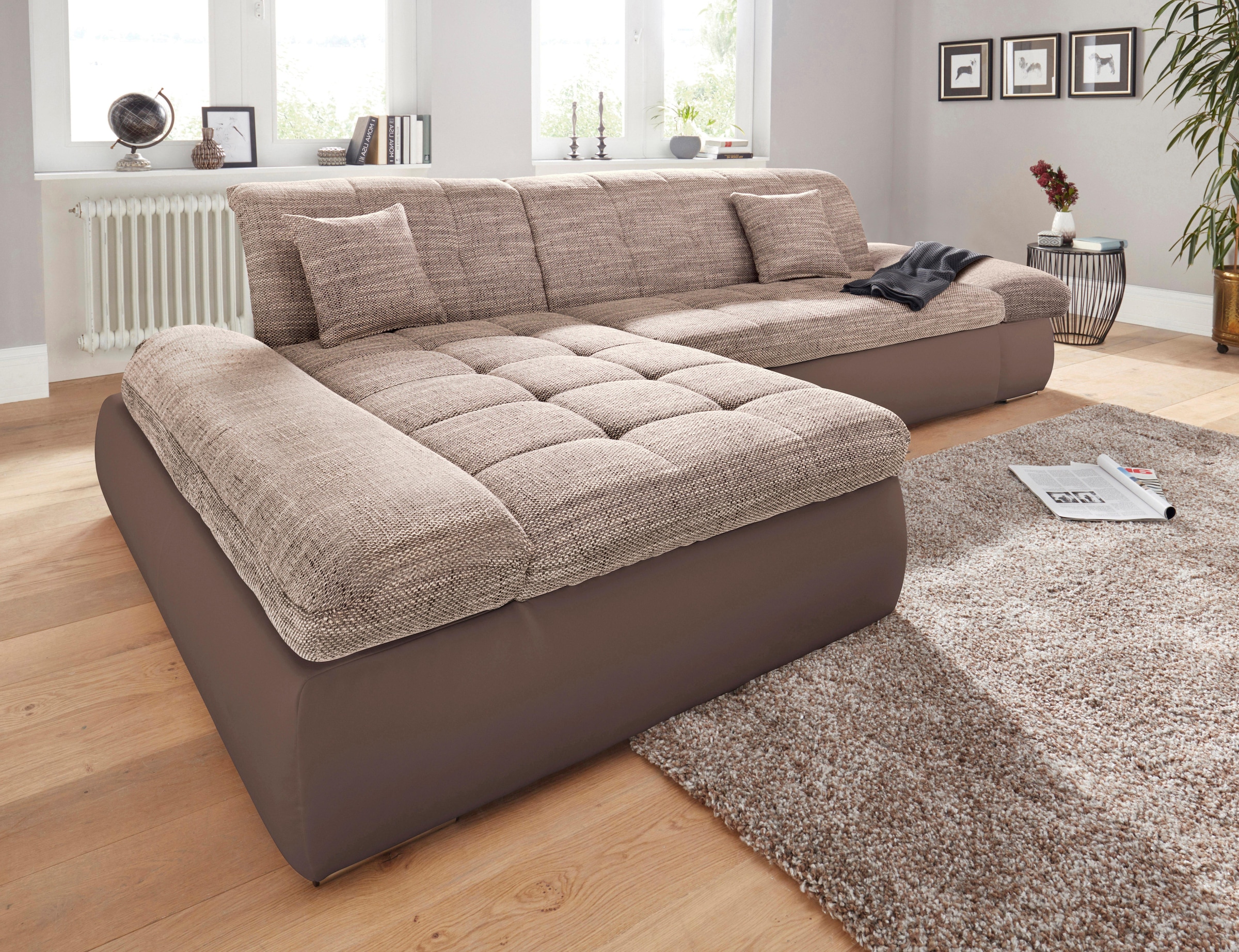 DOMO collection Ecksofa »PB Moric wahlweise mit Bettfunktion + Armteilverstellung, L-Form«, im XXL-Format, B/T/H:300/172/80 cm, feine Steppung