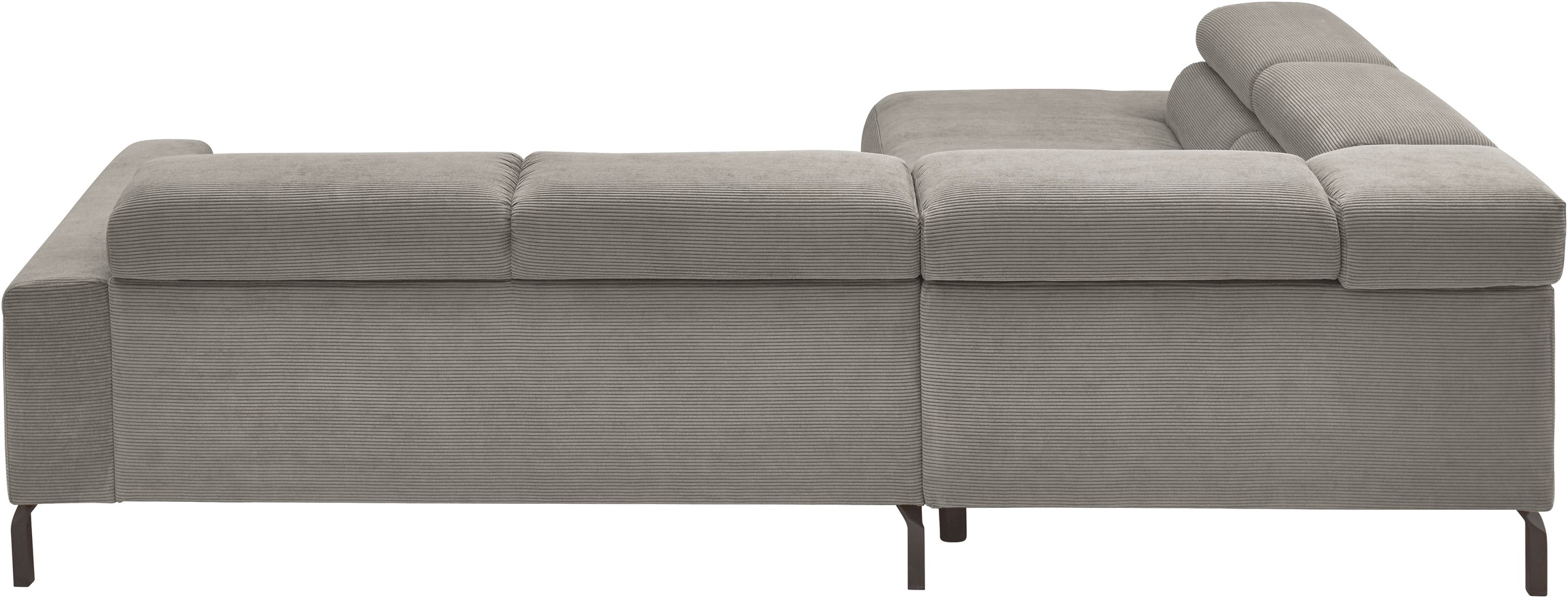 Places of Style Ecksofa »Antonelli, L-Form, inkl. Kopfteilverstellung, Breite 276 cm«, mit elektrischer Sitztiefenverstellung, in Feincord, grau