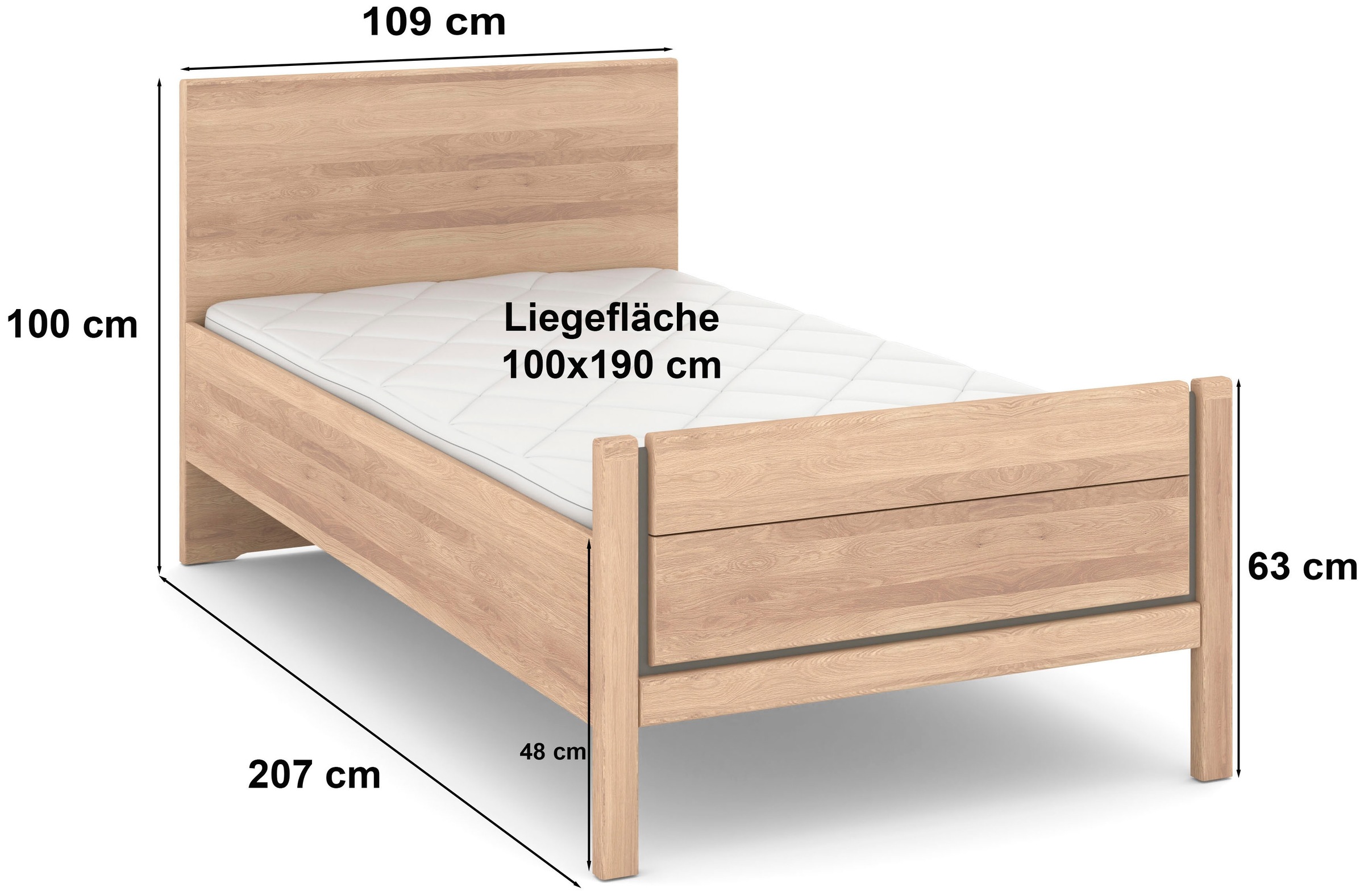 Musterring Holzbett »Sorrent, Bettgestell, Bettrahmen, teilmassiv Eiche« MADE IN GERMANY,  Eiche teilmassiv, Liegehöhenverstellung, Stollenfußteil