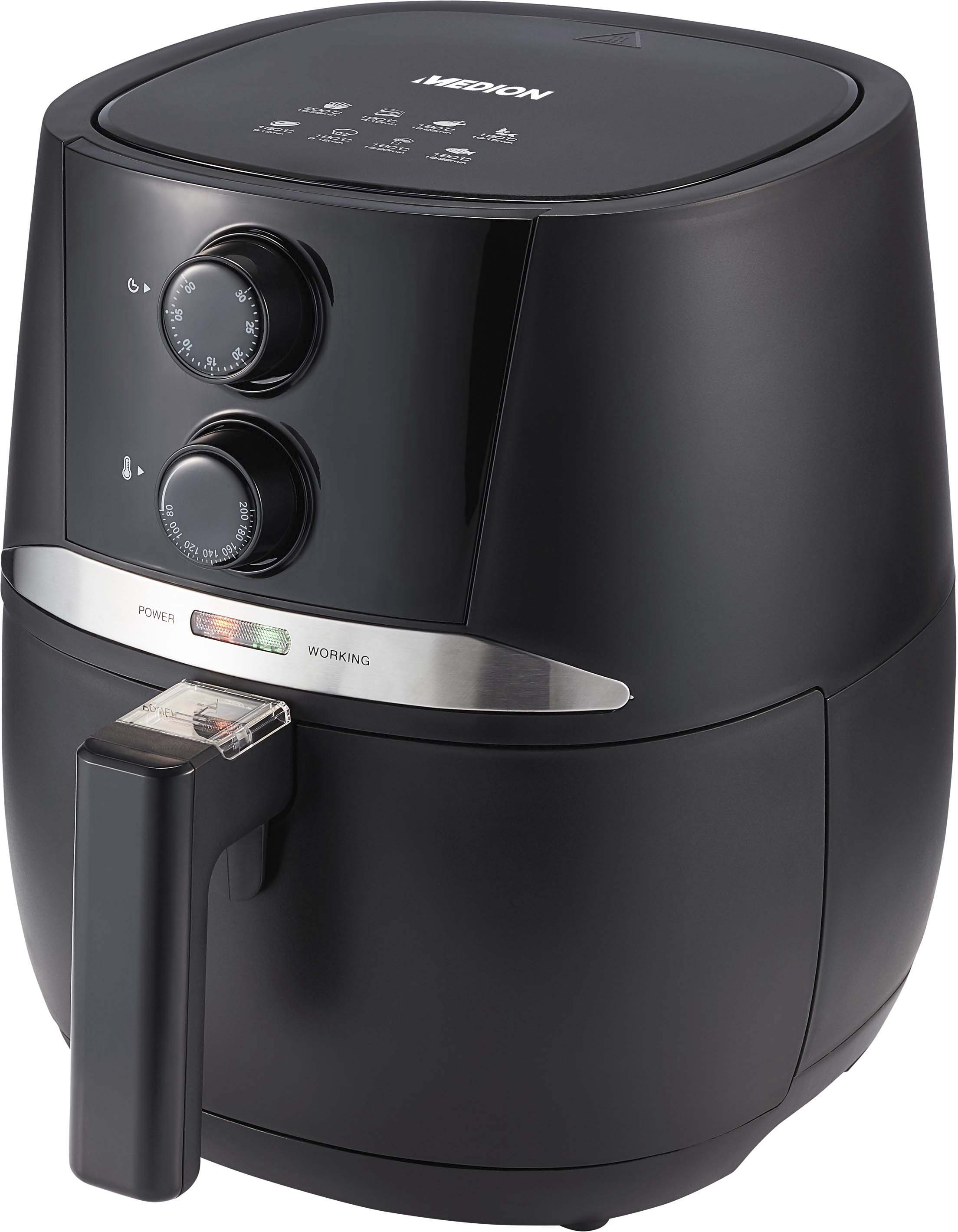 Medion Heißluftfritteuse »MD 10711 einfache Bedienung, Timer« 1400 W Ölfreies Frittieren, 3,2 L Fassungsvermögen in schwarz