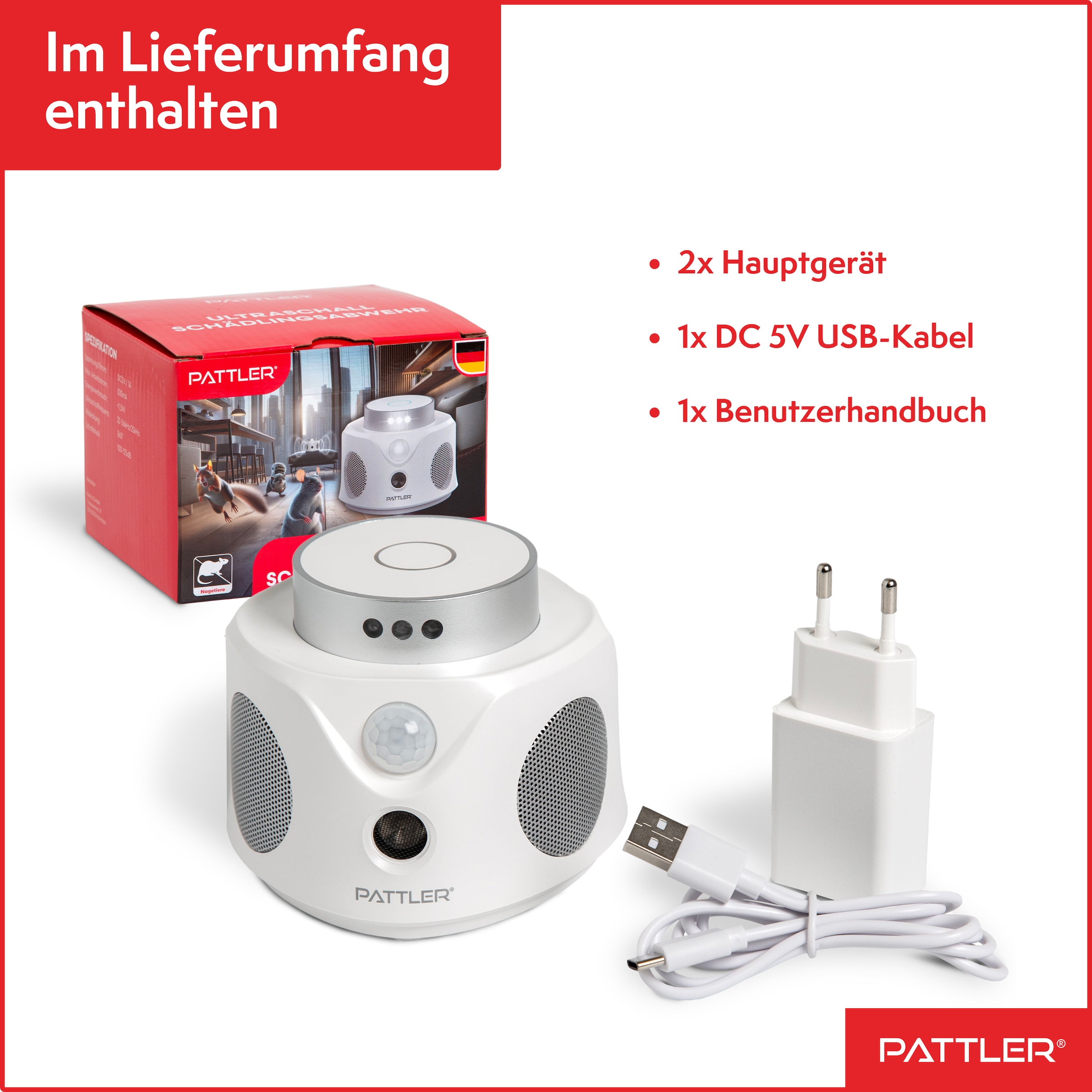 Pattler Ultraschall-Tierabwehr »360° Ultraschall Mäuseabwehr« 2 Geräte
