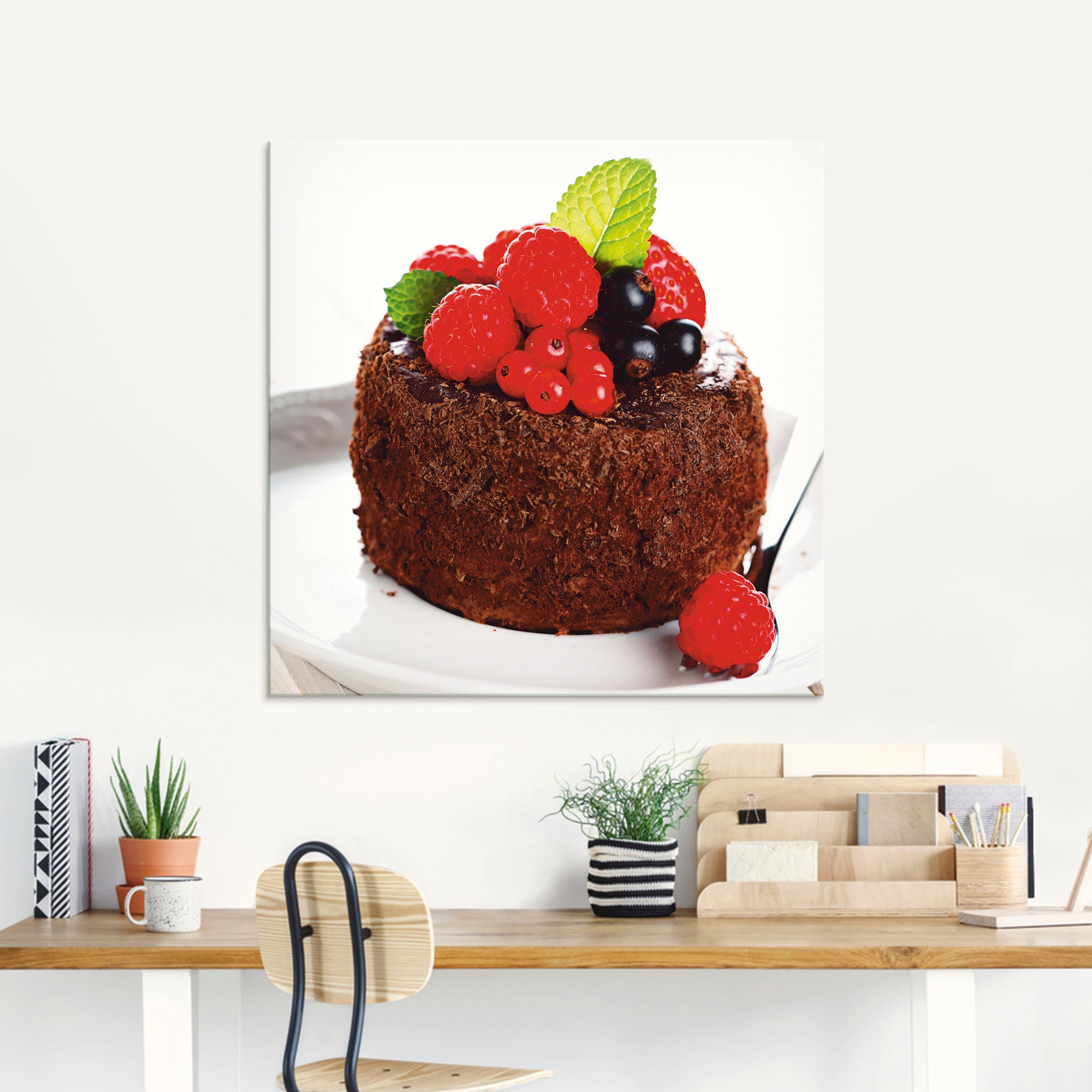 Artland Glasbild »Feiner Schokoladenkuchen mit Beeren« Süßspeisen 1 Stk. tlg. in verschiedenen Größen