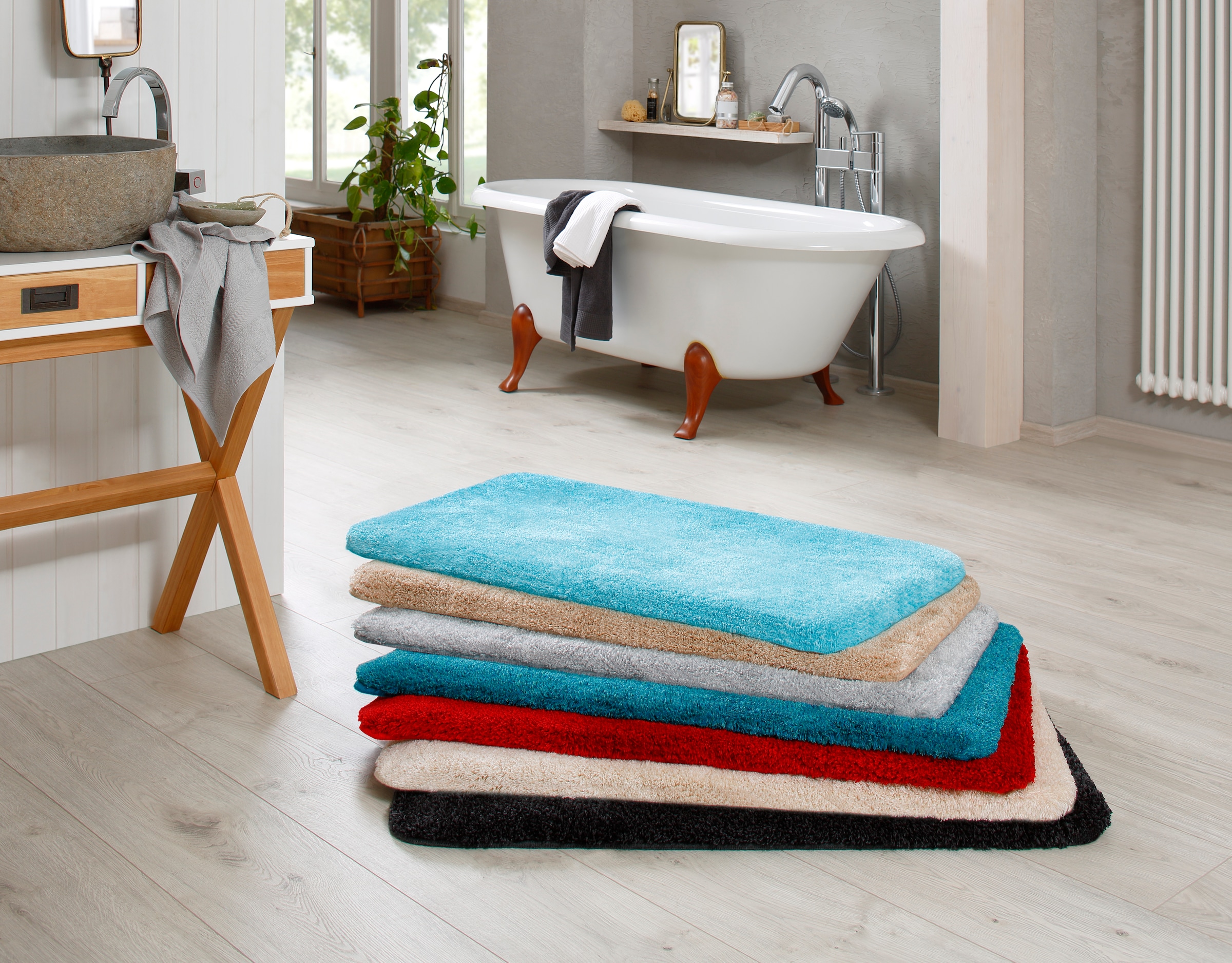 Grund Badematte »Melos, Badvorleger, Badezimmer Teppich, sehr weich«, rutschhemmend beschichtet, fußbodenheizungsgeeignet, melierte Optik, sehr weicher Flor, Melange-Effekt, Made in Europe