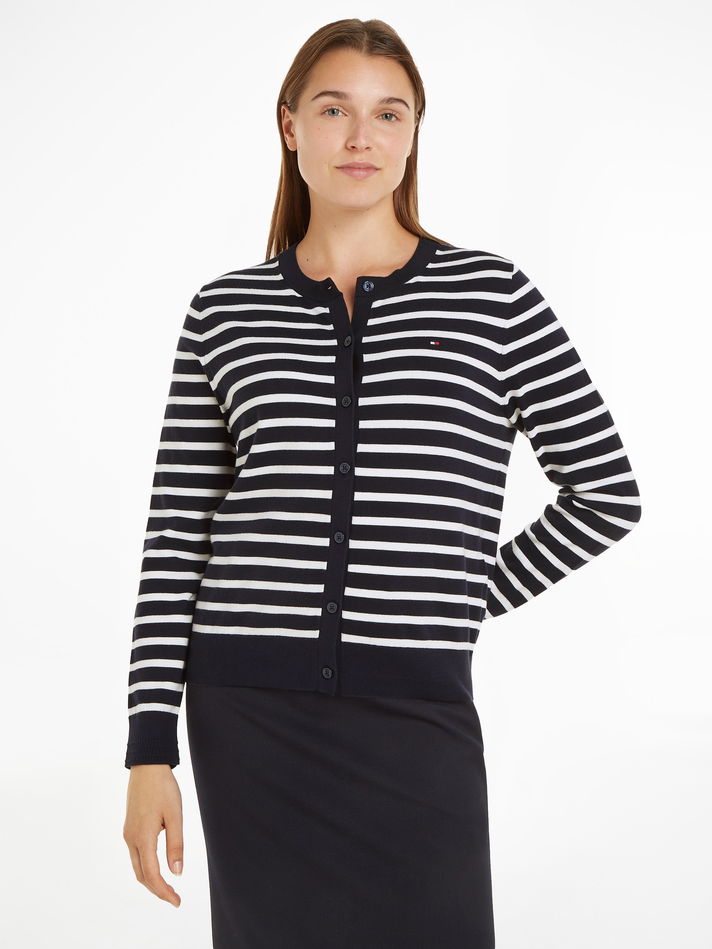 Tommy Hilfiger Cardigan »CO JERSEY STITCH CARDIGAN«, mit Logostickerei