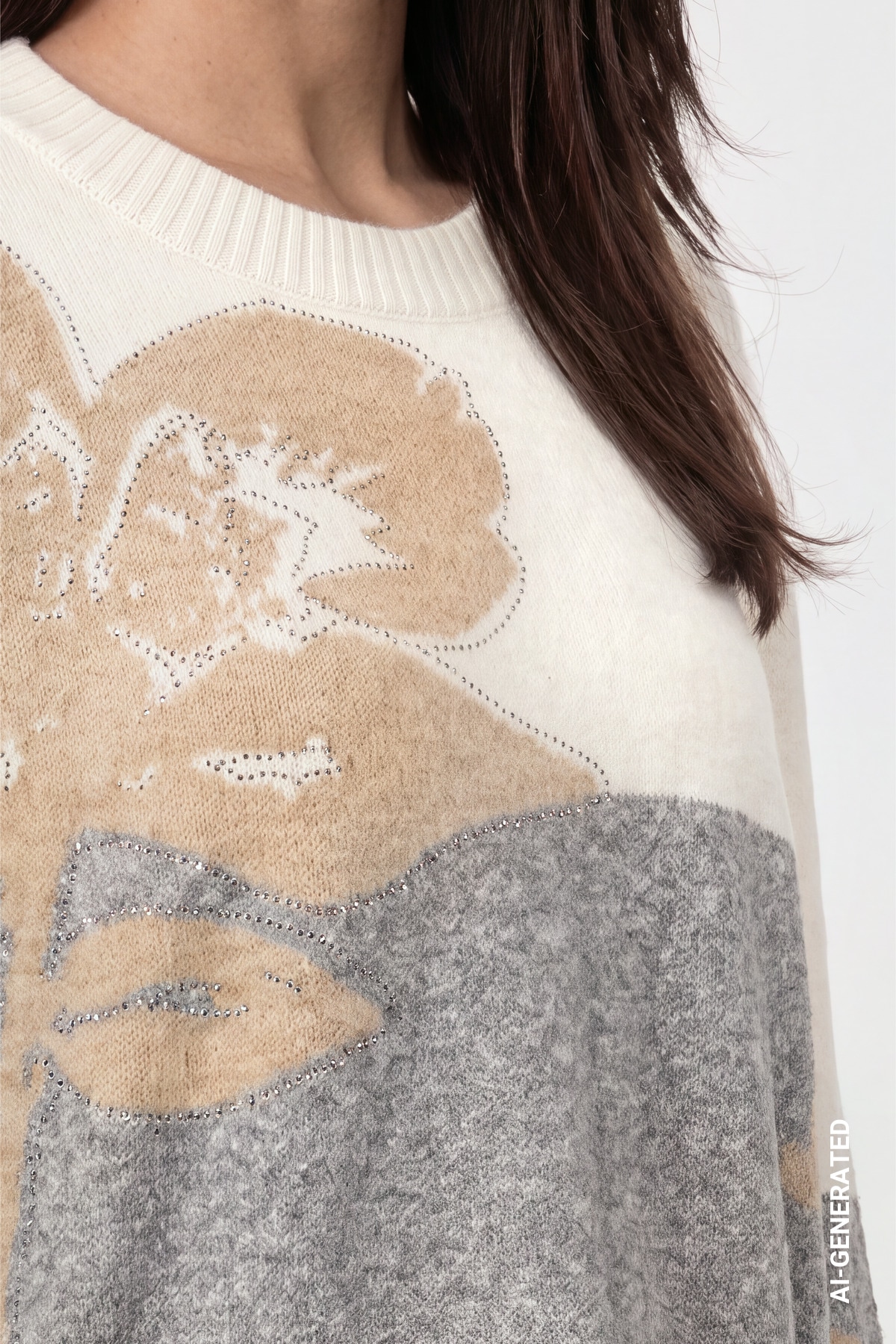 Monari Strickpullover »Pullover Intarsie + Schmuck« Regular fit mit Blumendetails