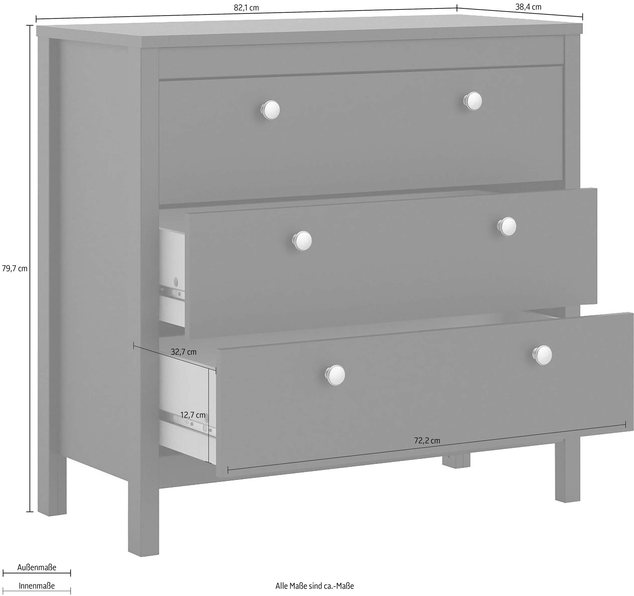 Home affaire Kommode »Madrid, Aufbewahrung, Schubladenschrank, Stauraum«, mit 3 Schubladen, Breite 82,3 cm