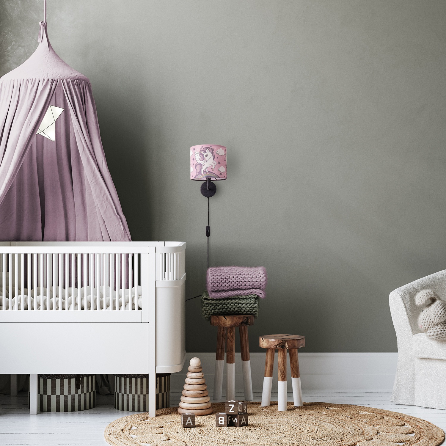 Paco Home Wandleuchte »Cosmo 213«, 1 flammig, Leuchtmittel E14 | ohne Leuchtmittel, Kinderlampe Mit âˆ…18cm Einhorn Regenbogen Kabellänge 3m E14