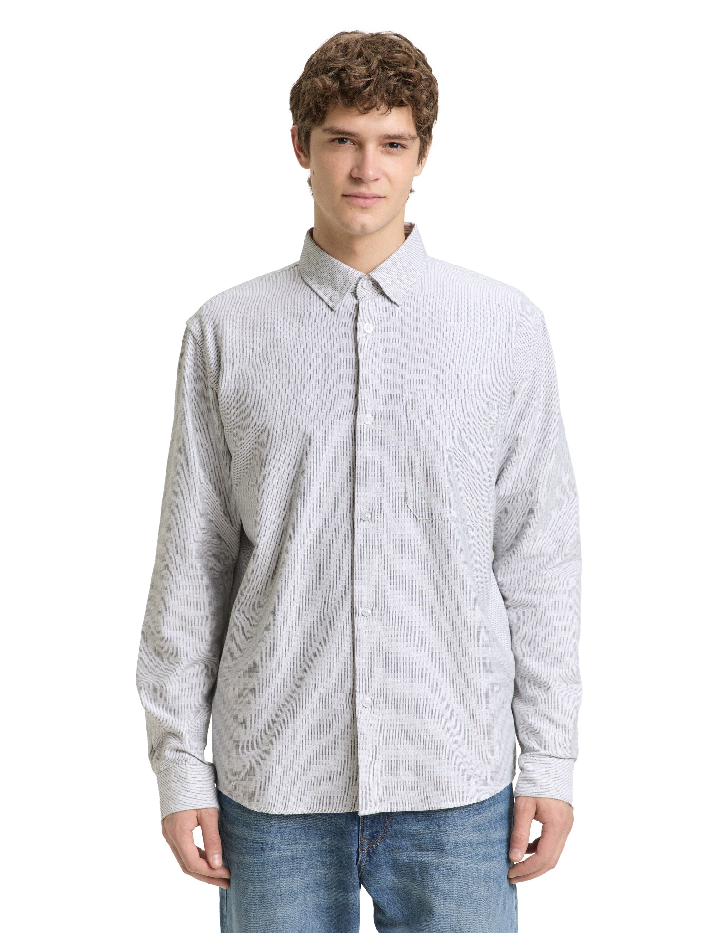 TOM TAILOR Denim Langarmhemd gestreift, mit Button-down-Kragen