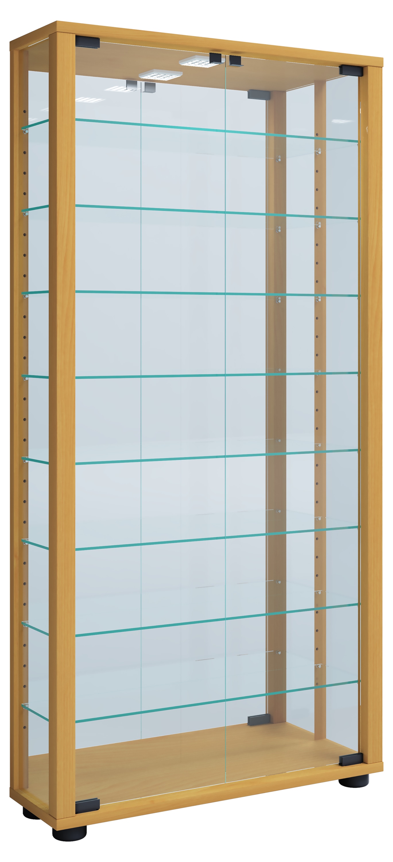 VCM Vitrine »VCM Glasvitrine stehend | Vitrine Glas mit ESG-Sicherheitsglas | Maße ca. H. 115 x B. 59 x T. 18 cm | Standvitrine Glas | Modern und platzsparend | Glas Vitrinenschrank ¿ Lumo Maxi Spiegel«, (1 St.)