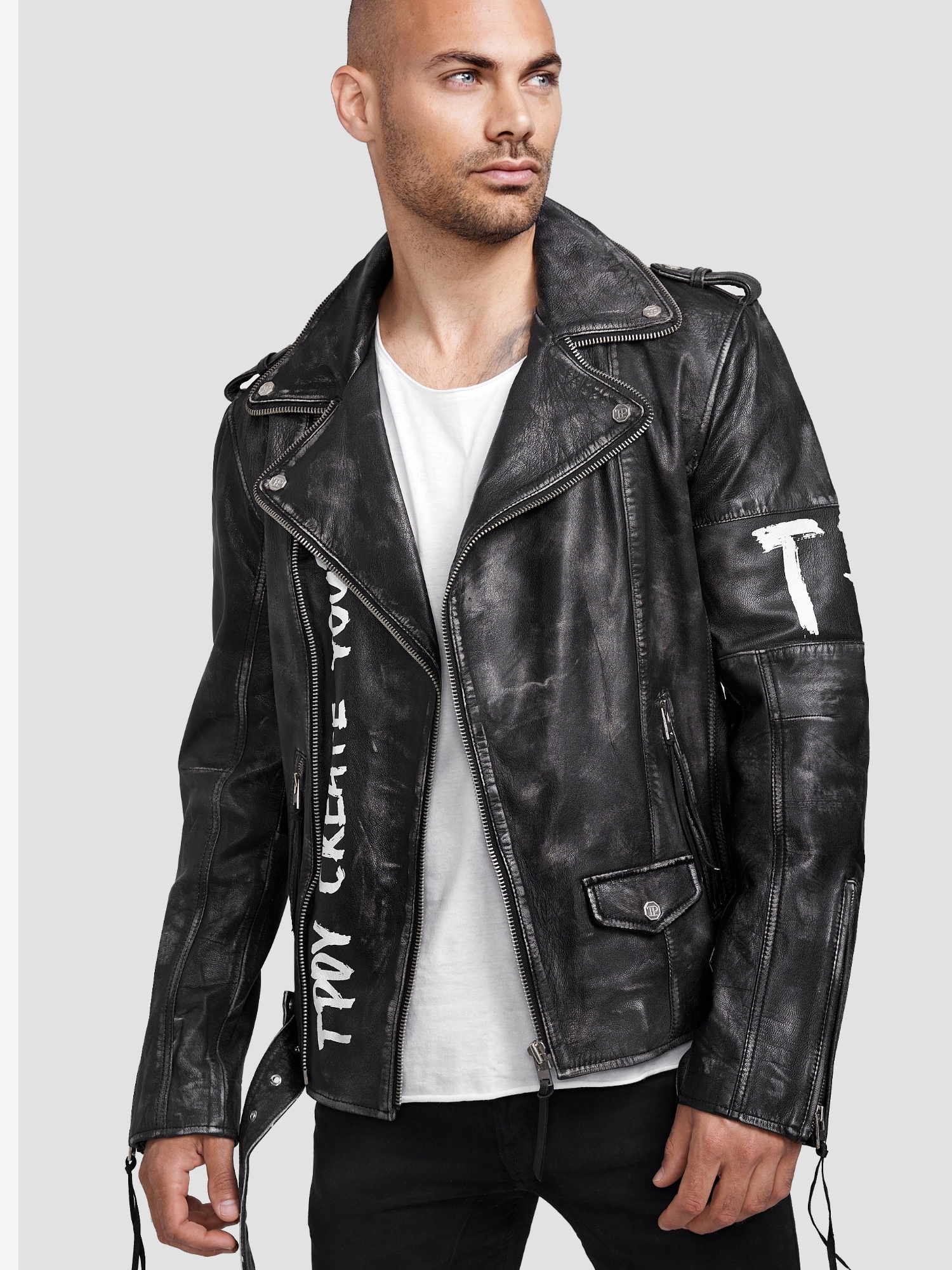 trueprodigy Lederjacke »Russell mit Nieten, Print und Waschung« ohne Kapuze