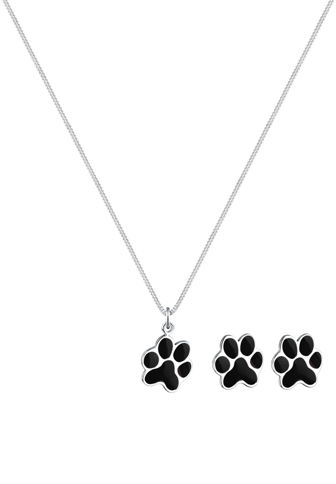 Elli Ohrring und Ketten Set »Schmuckset Pfote Schwarzes Emaille 925 Sterling Silber«