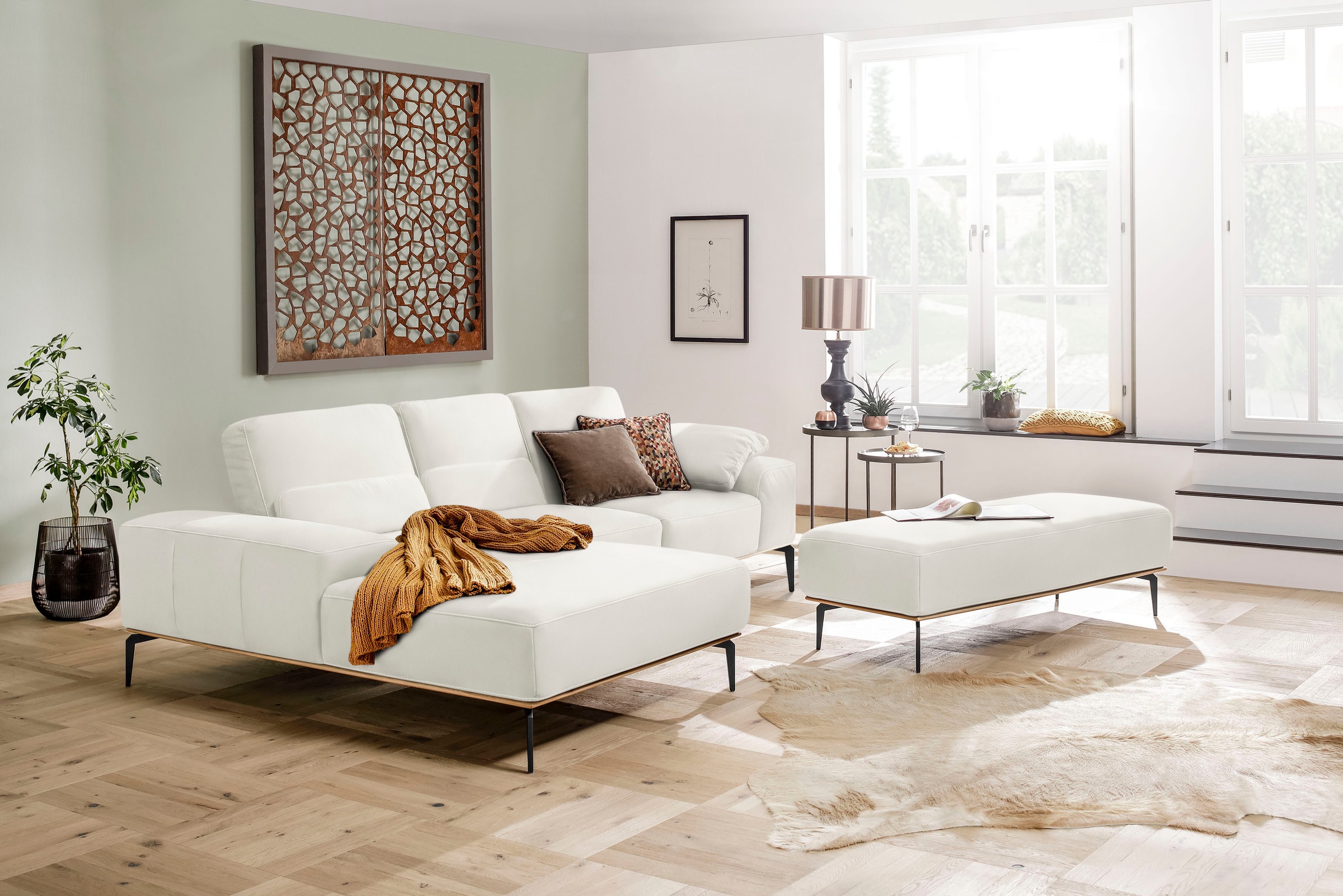 W.SCHILLIG Ecksofa »run, Designsofa mit tollem Sitzkomfort, bequem, L-Form«, mit Holzsockel, Füße in Schwarz pulverbeschichtet, Breite 279 cm