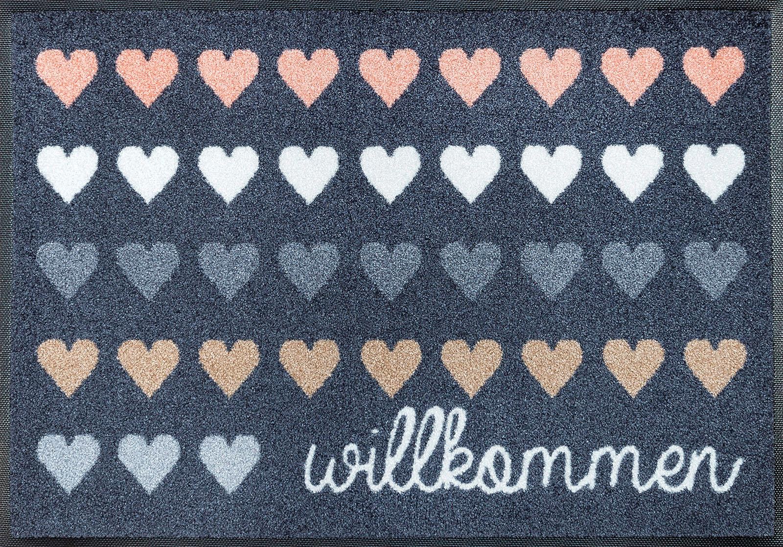 wash+dry by Kleen-Tex Fußmatte »Willkommen Herzen«, rechteckig,  Schmutzfangmatte, Motiv Herzen, mit Spruch, rutschhemmend, waschbar  bestellen im OTTO Online Shop