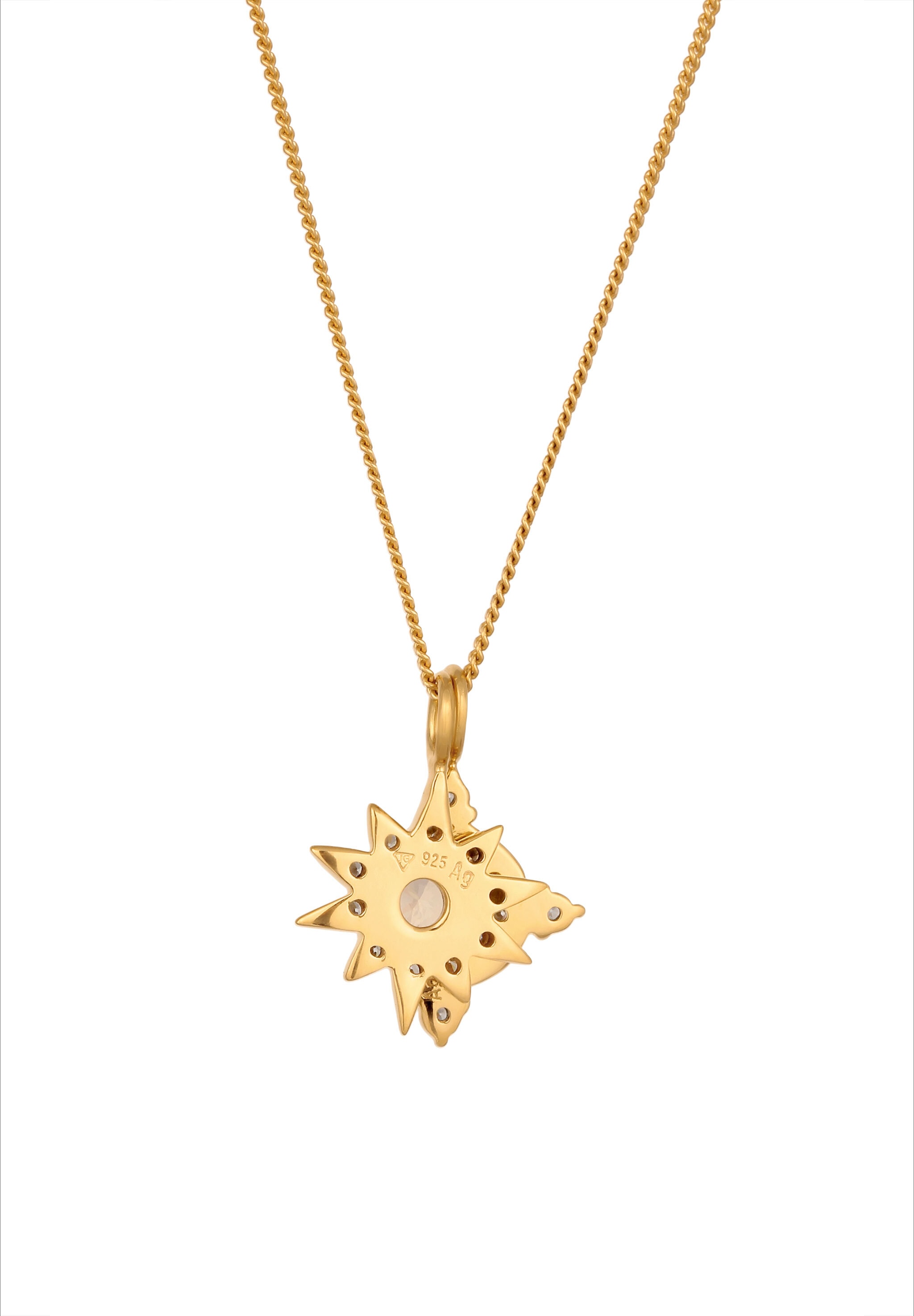 Elli Kette mit Anhänger »Halskette Sonne Mond Zirkonia Weiß 925 Sterling Silber vergoldet«